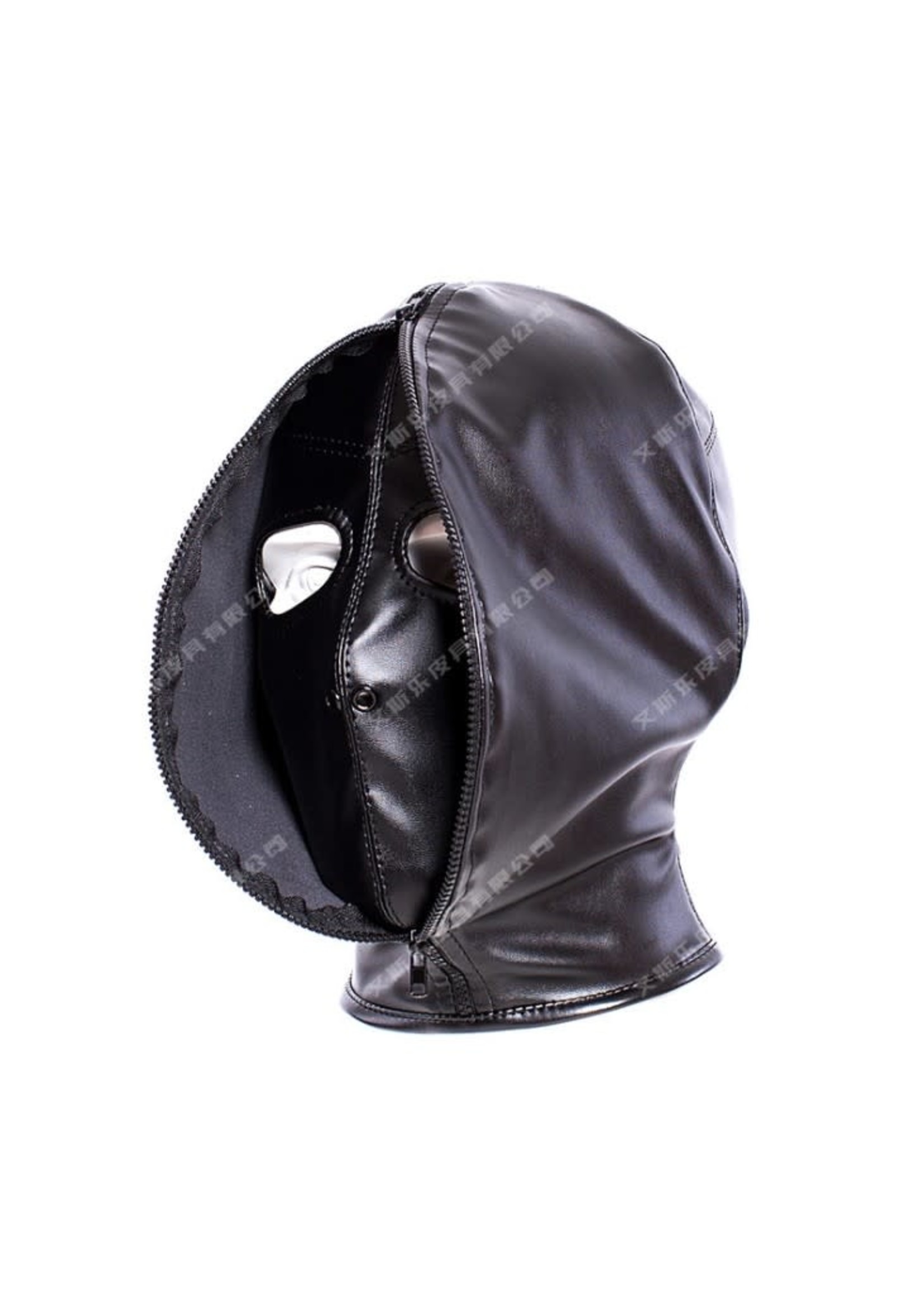 Leather Full Face Hood - Double Layer Zip Up Mask