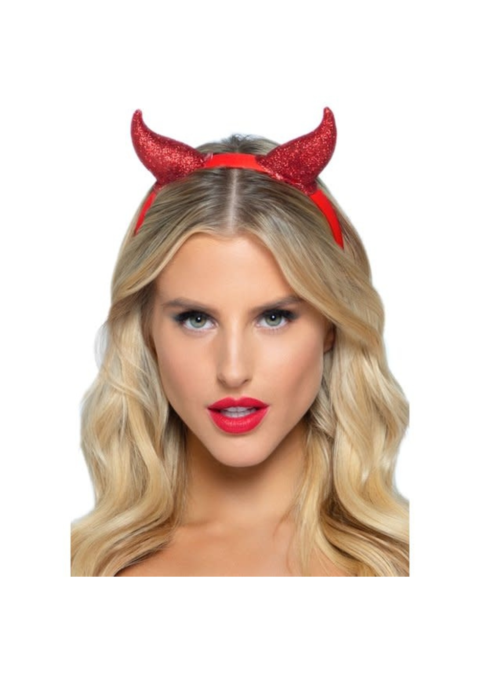 Latex Glitter Devil Horn Headband - O/S - Red