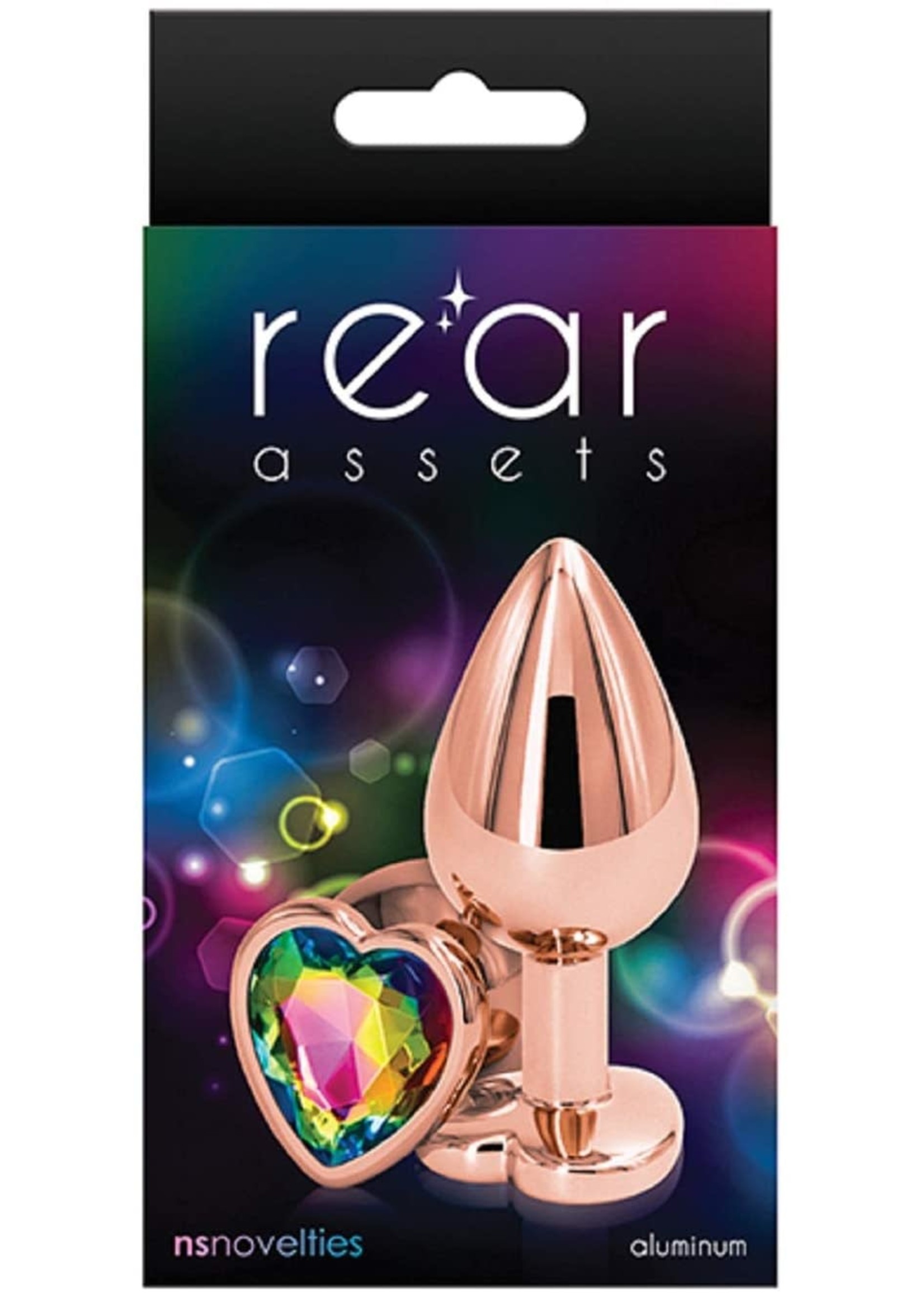 Rear Assets Rose Gold Heart Anal Plug Small in Rainbow