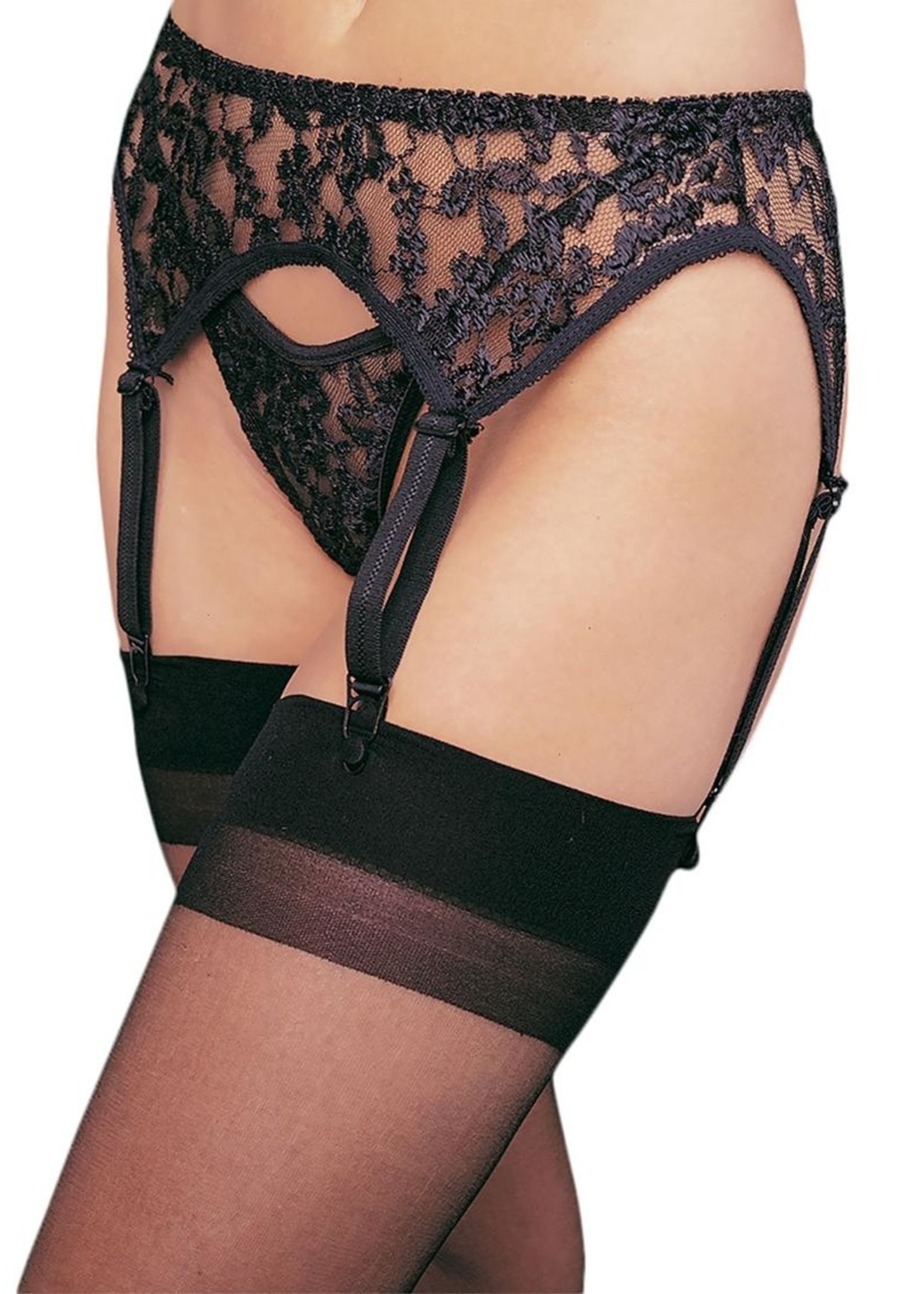 Leg Avenue Lace Garter Belt with Thong 2pc O/S in Black