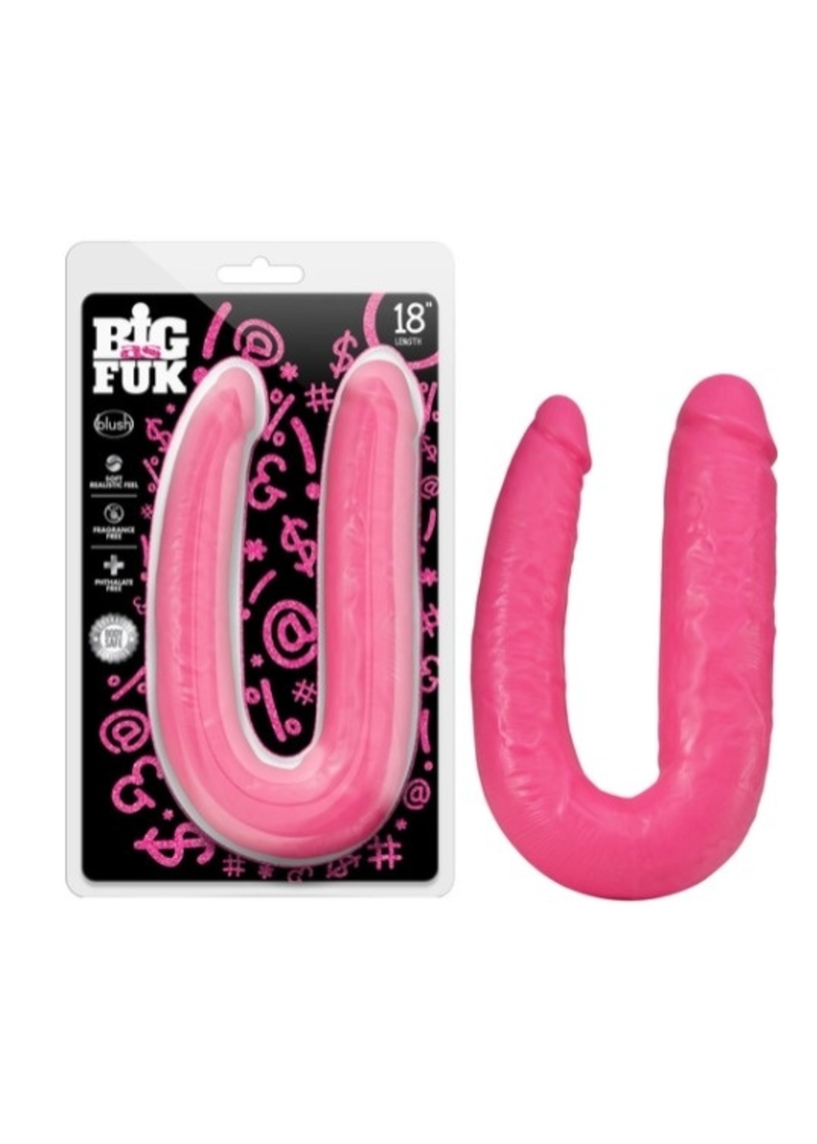 Big As Fuk Double Headed Dildo with Suction Cup 18in in Pink