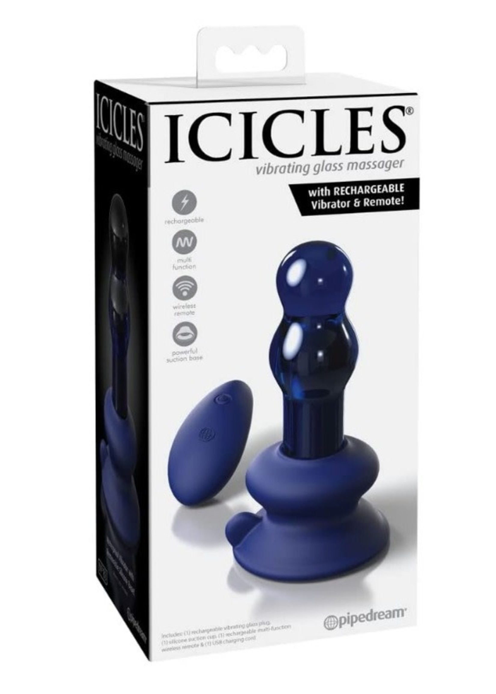 Icicles No. 83 Rechargeable Glass Plug with Remote Control - Blue