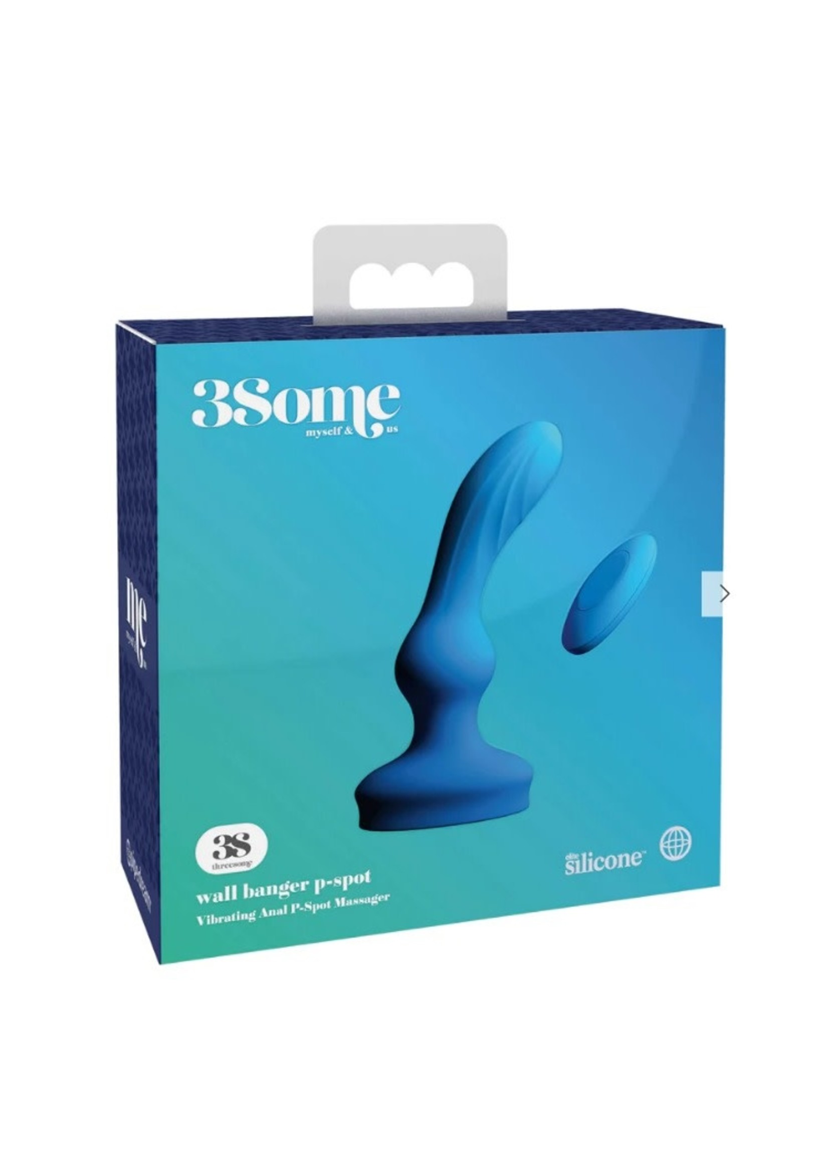 3Some Wall Banger Silicone Rechargeable Remote Control P-Spot Anal Vibrator - Blue