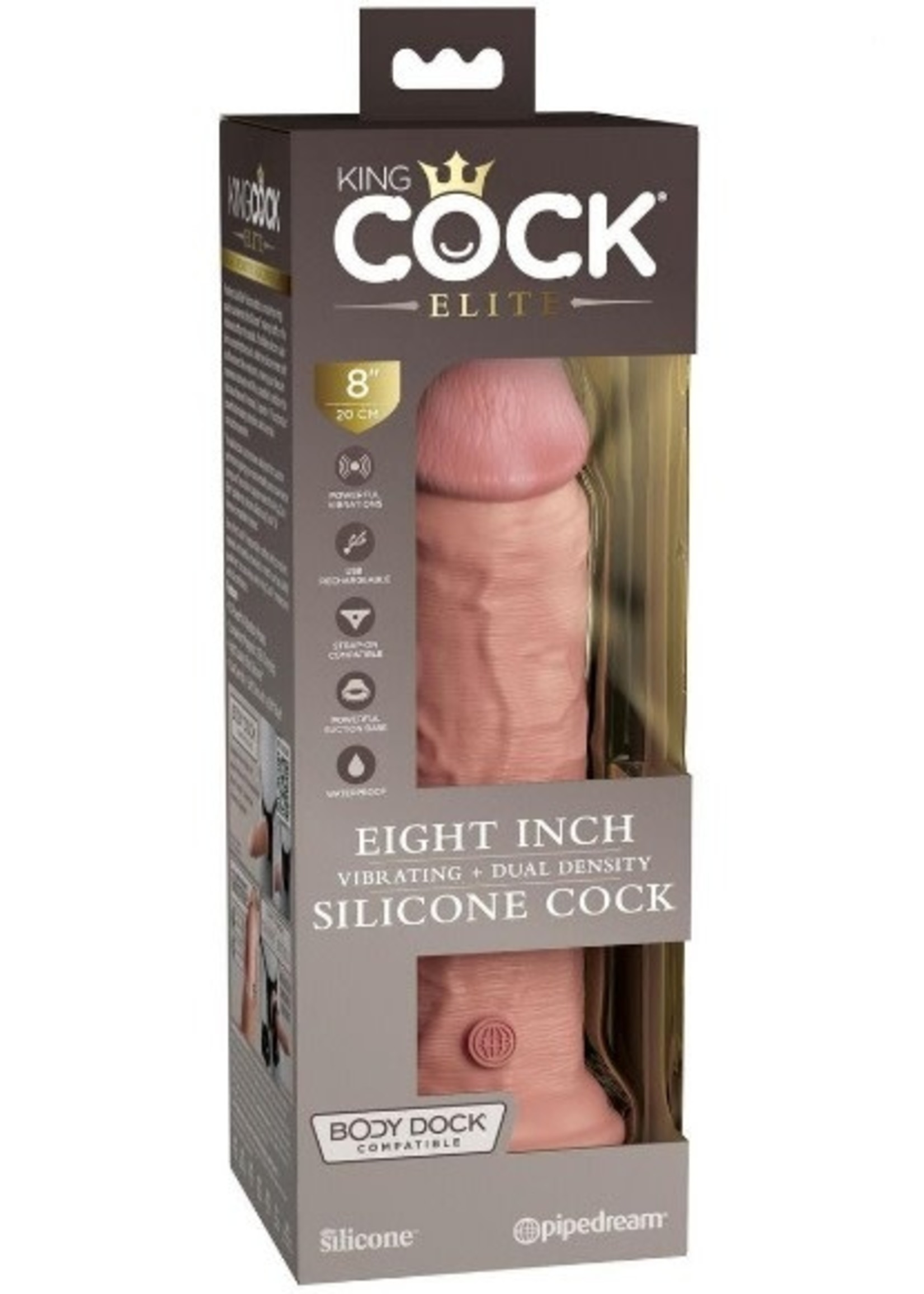 King Cock Elite Dual Density Vibrating Rechargeable Silicone Dildo 8in - Vanilla