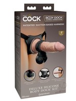 King Cock Deluxe Silicone Body Dock Strap-on Kit With Swinging Crown Jewels and Dildo 8in - Vanilla/Black