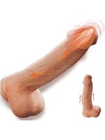 3 in 1 Thrusting Vibrating Dildo in Flesh Remote Controlled 7in