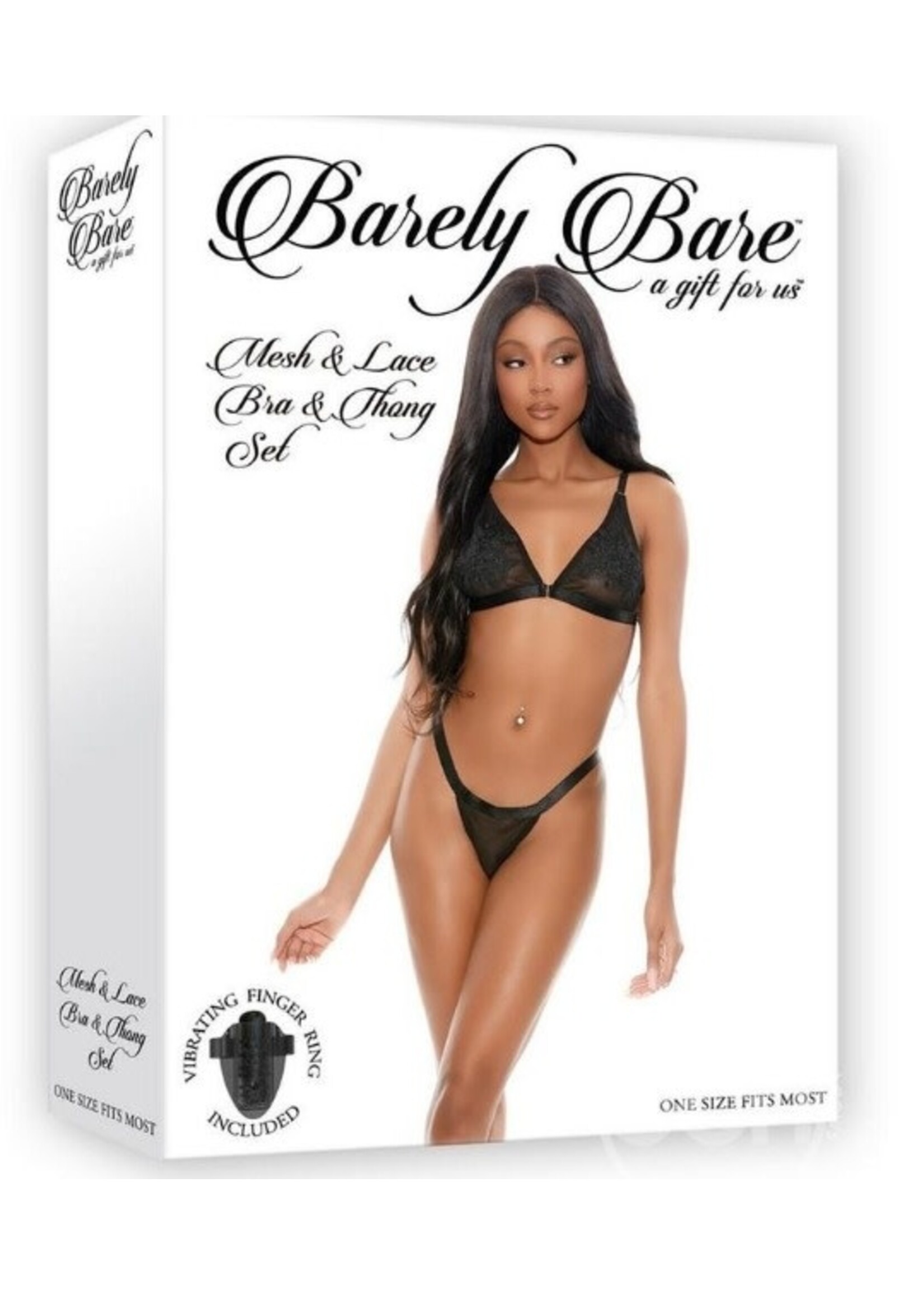 Barely Bare Mesh & Lace Bra and Thong Set 2pc - O/S - Black