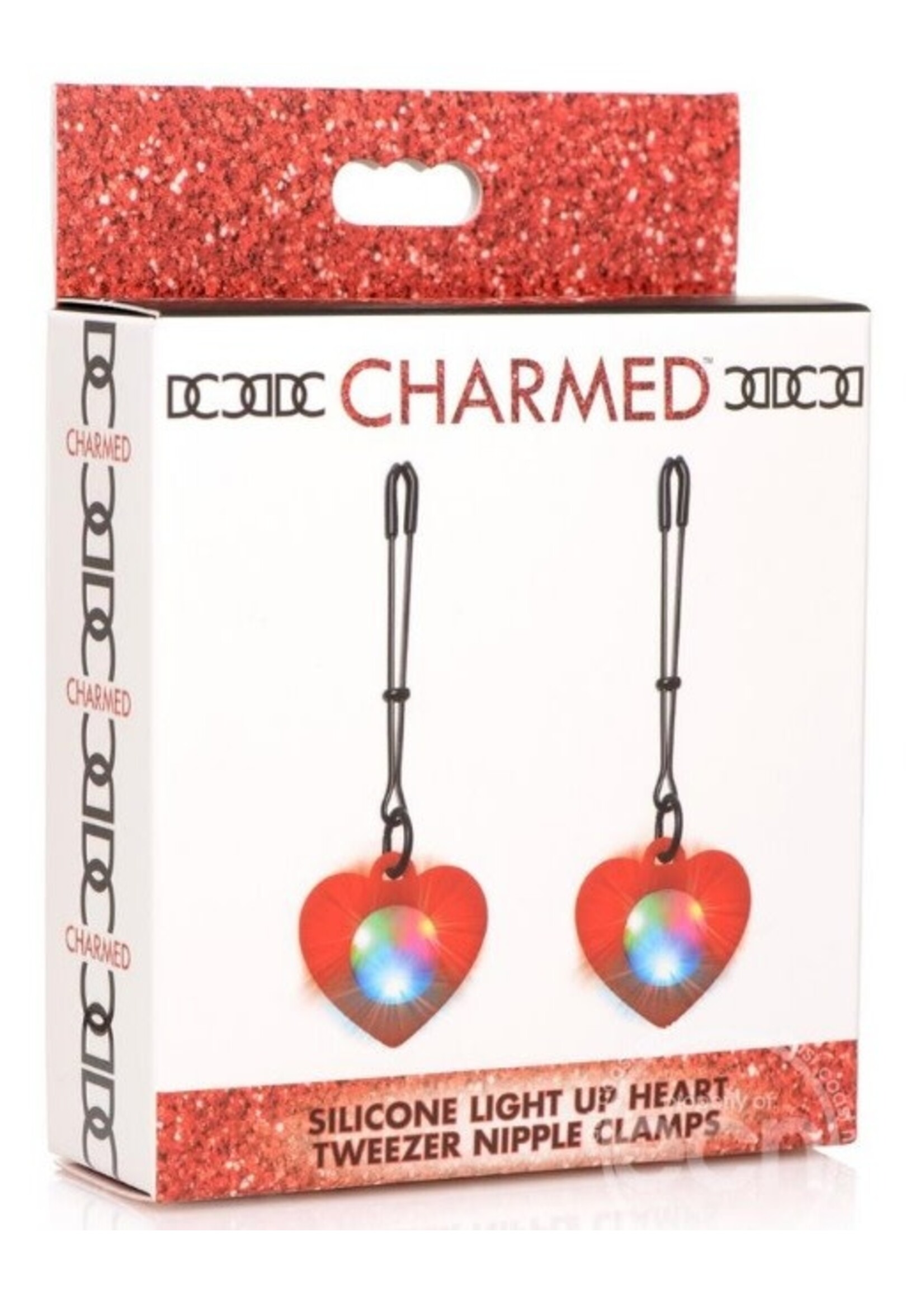 Charmed Silicone Light-Up Heart Tweezer Nipple Clamps - Red