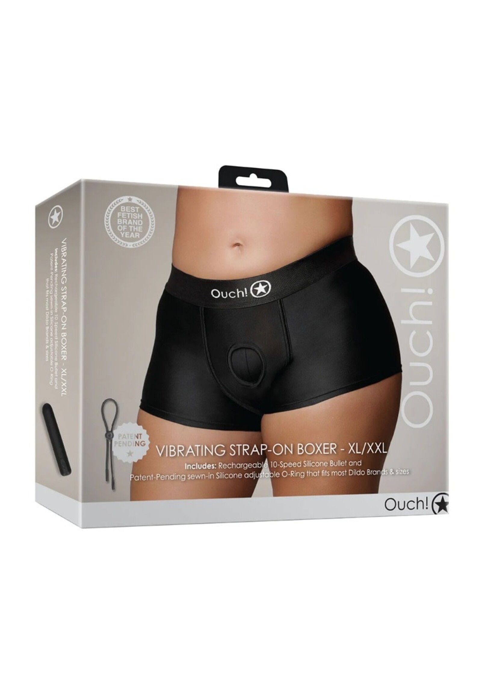 Ouch! Black Vibrating Strap-on Boxer