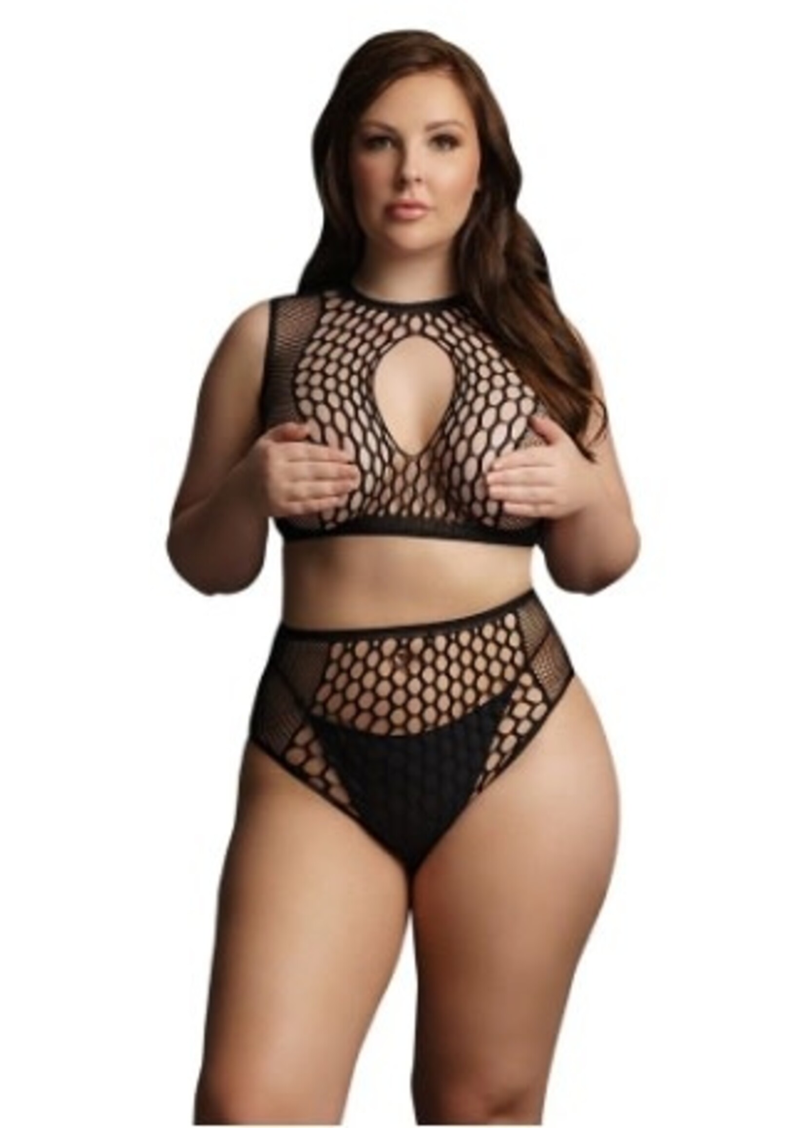 Le Désir Duo Net Key-Hole Black Bra 2pc Set XL