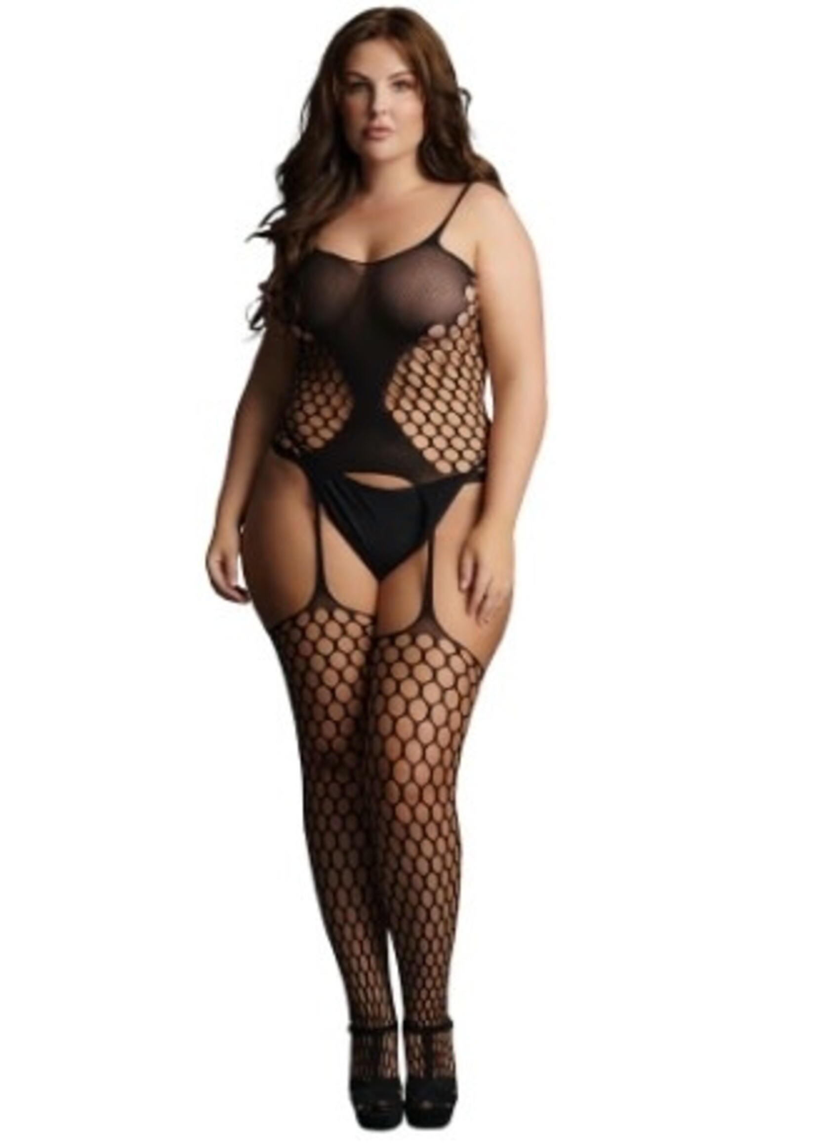 Le Désir Black Fence Net Suspender Bodystocking XL