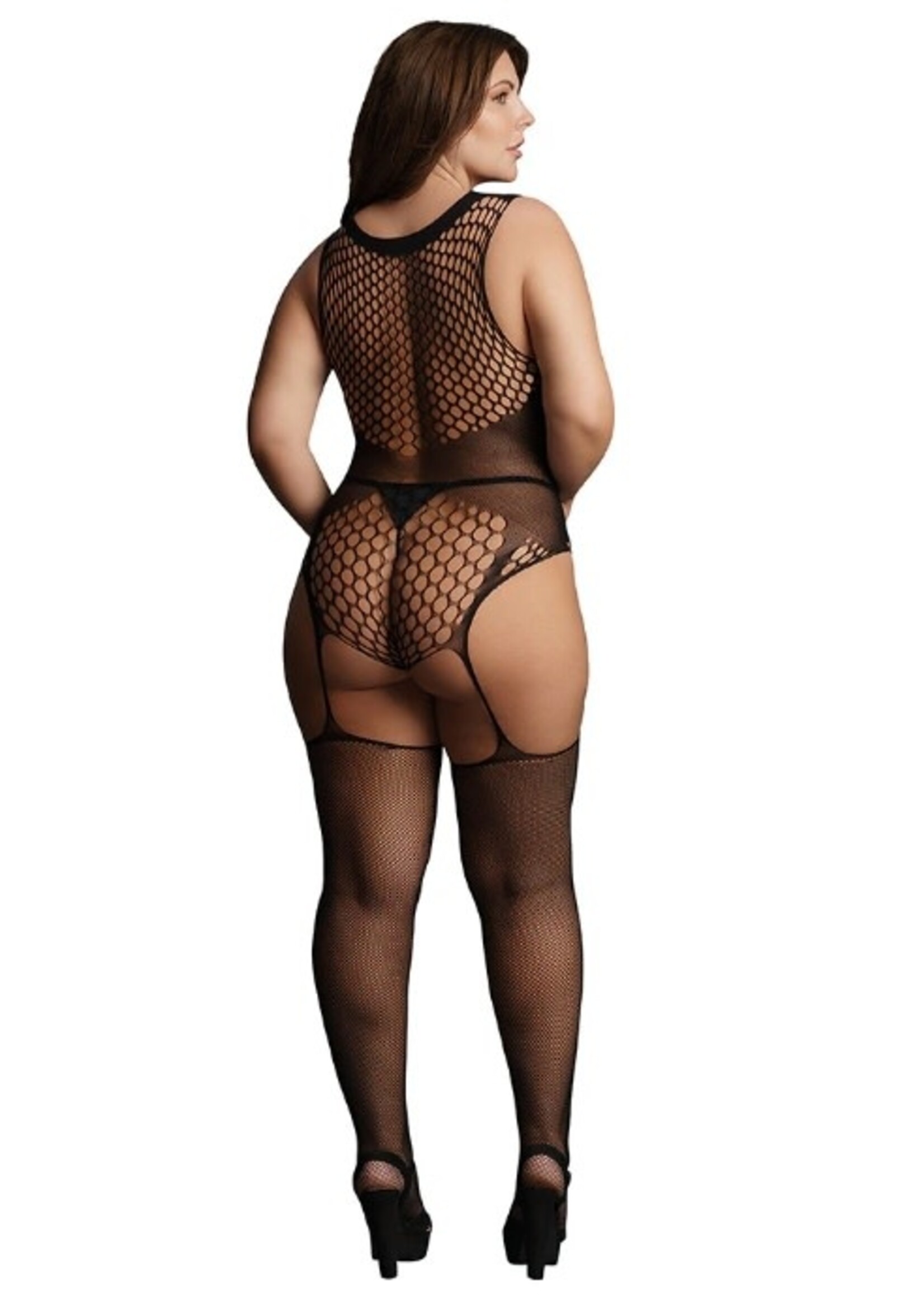 Le Désir Contrast Fence Black Net Bodystocking in OSXL