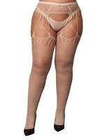 Le Désir Beige Shredded Suspender Pantyhose XL