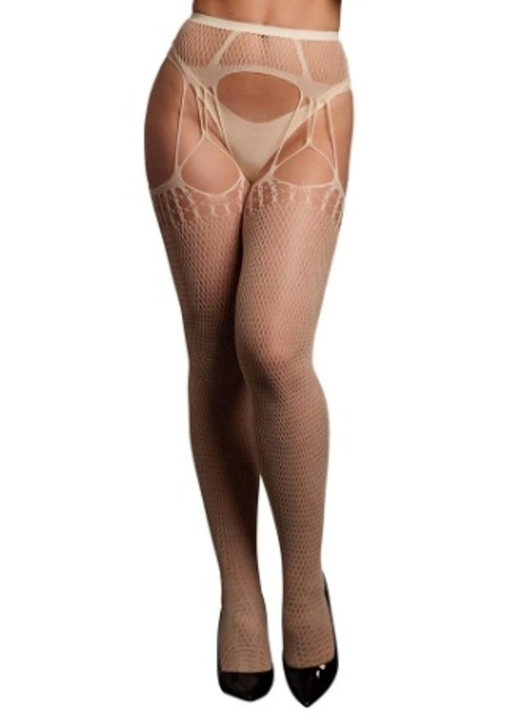 Le Désir Beige Shredded Suspender Pantyhose