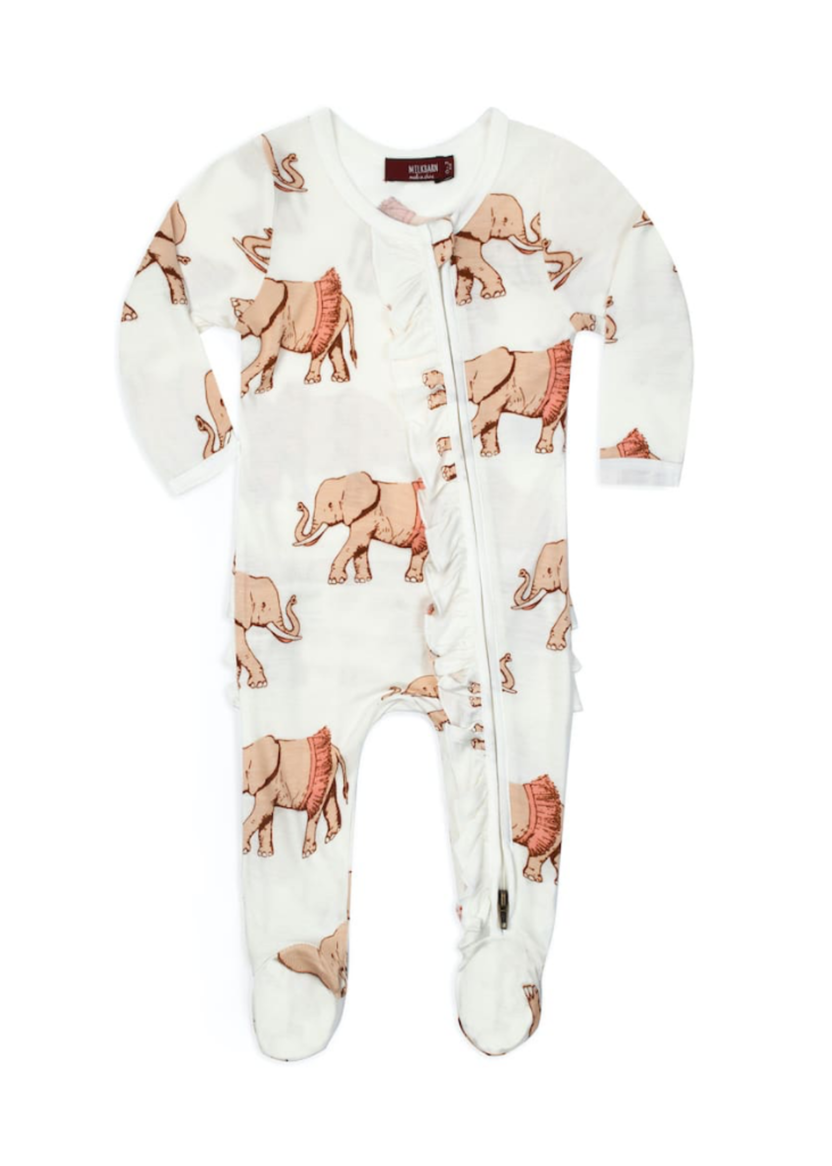 Milkbarn Tutu Elephant Bamboo Ruffle Zipper Footed Romper