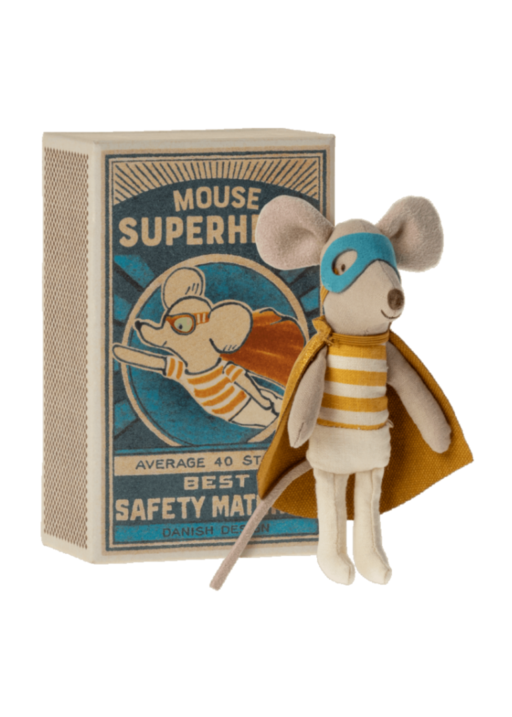 Maileg Superhero Little Brother, Mouse in Box