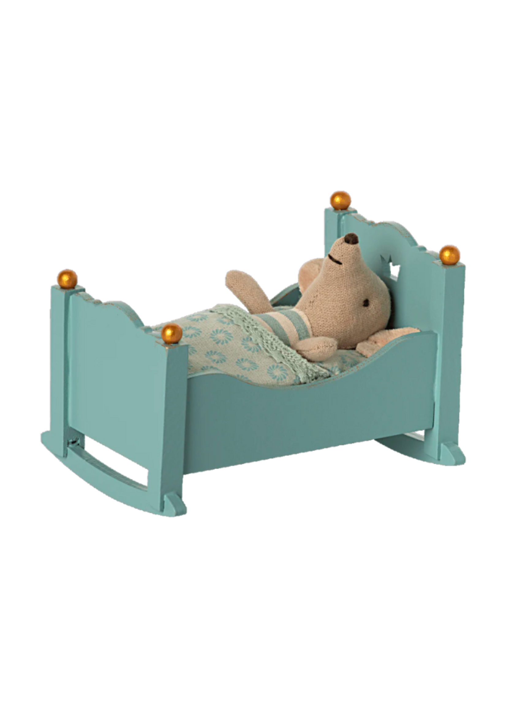 Maileg Cradle, Baby Mouse - Blue