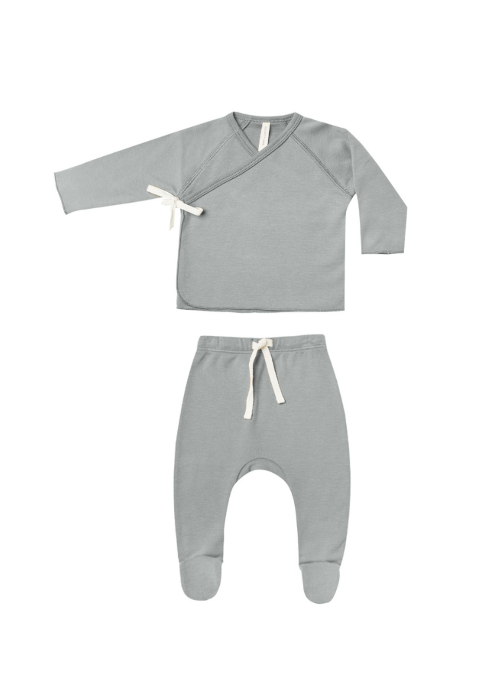 Quincy Mae Wrap Top & Footed Pant Set - Dusty Blue