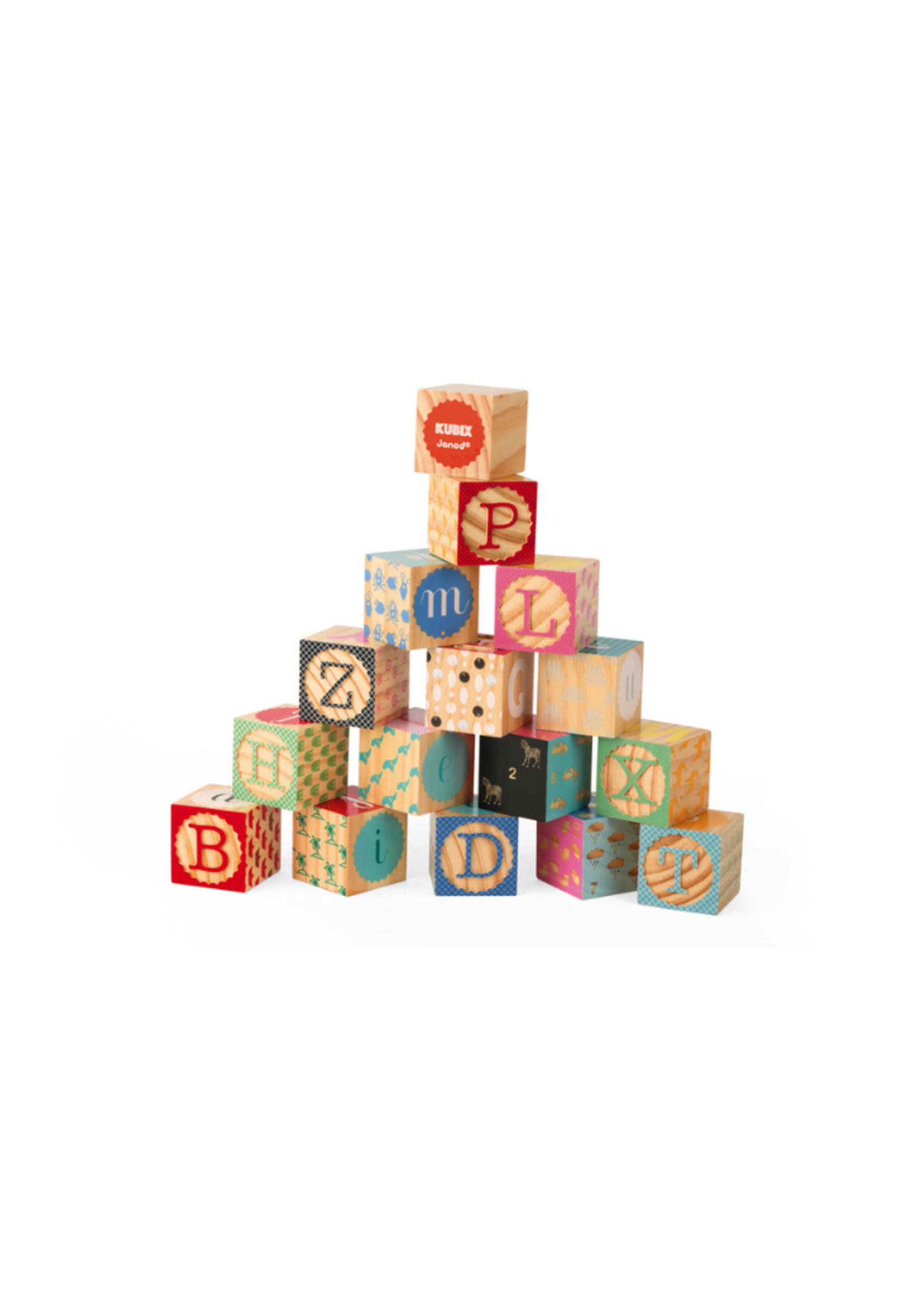 Janod Kubix 16 Carved Alphabet Blocks