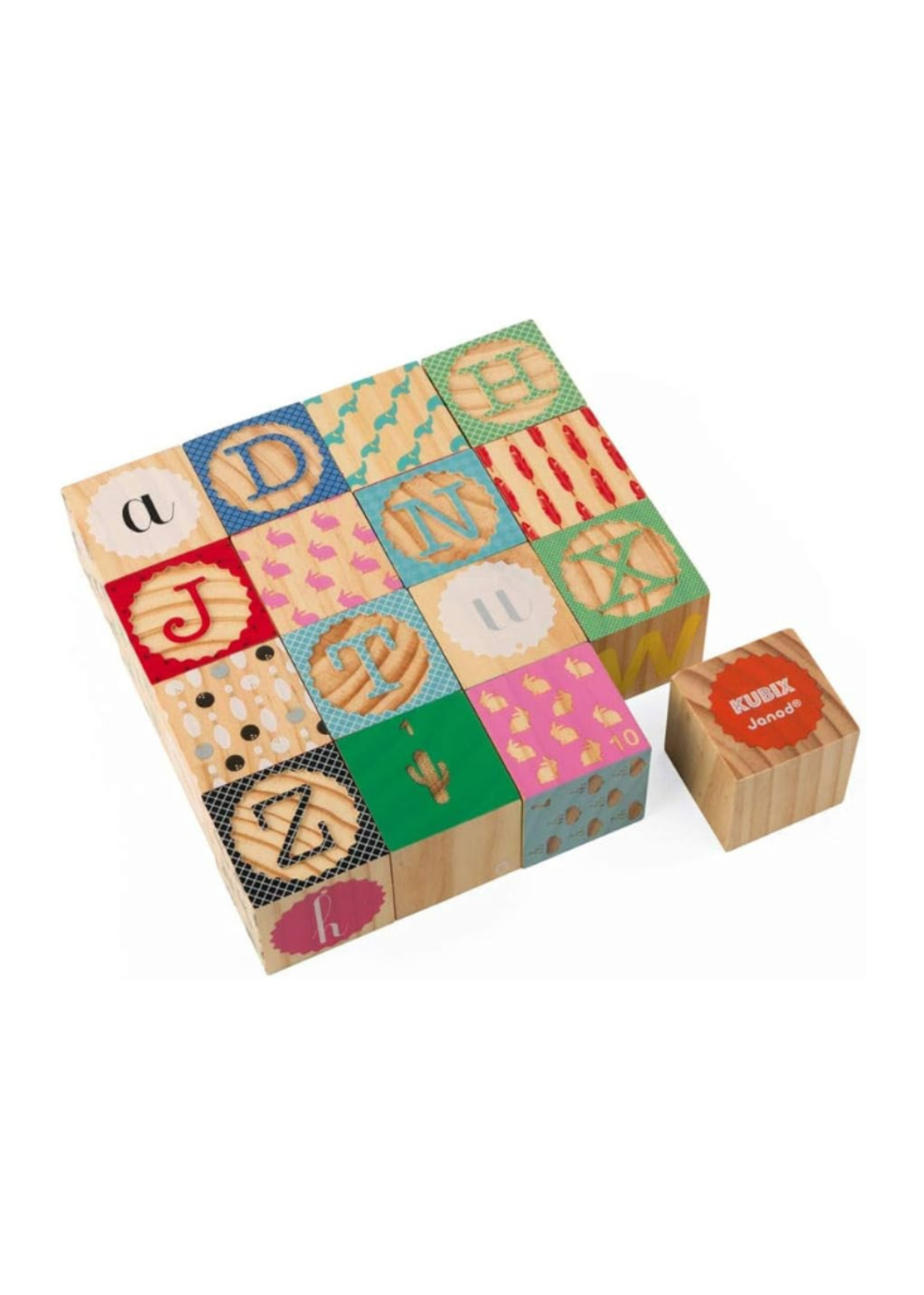 Janod Kubix 16 Carved Alphabet Blocks