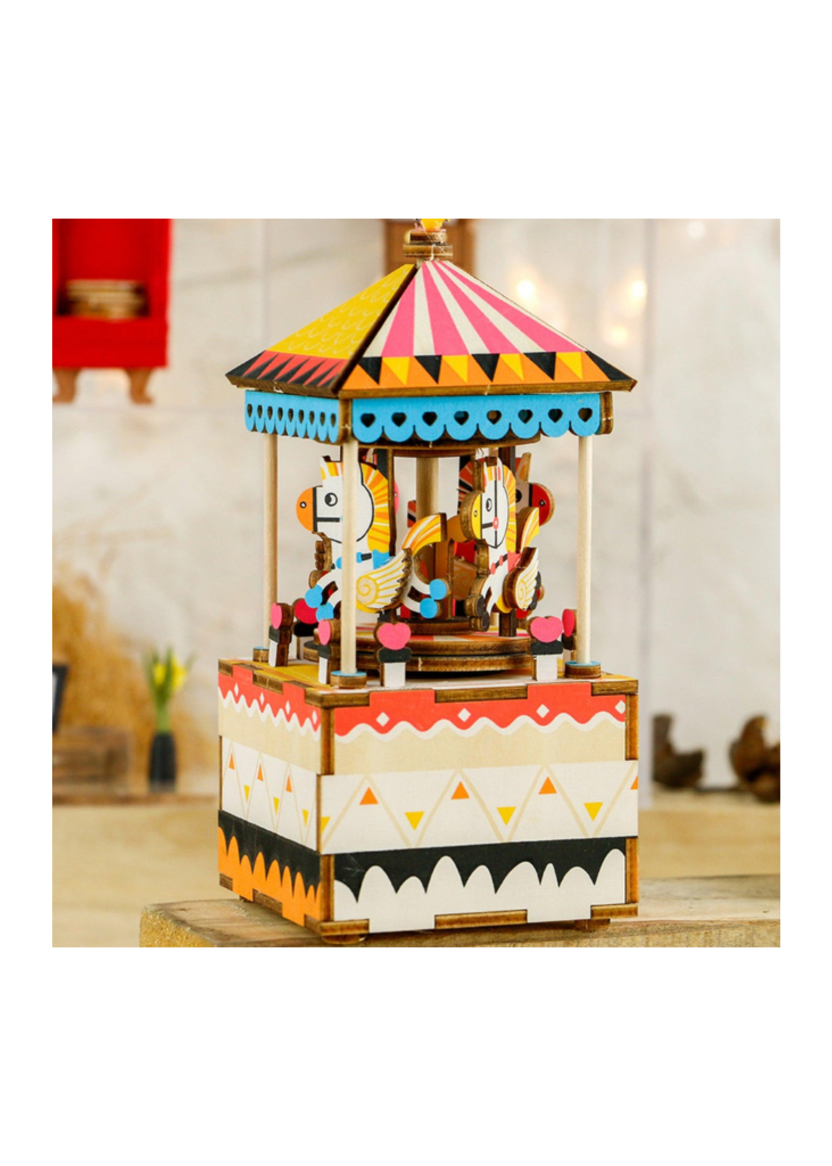 Hands Craft 3D Wooden Puzzle Music Box: Merry-Go-Round