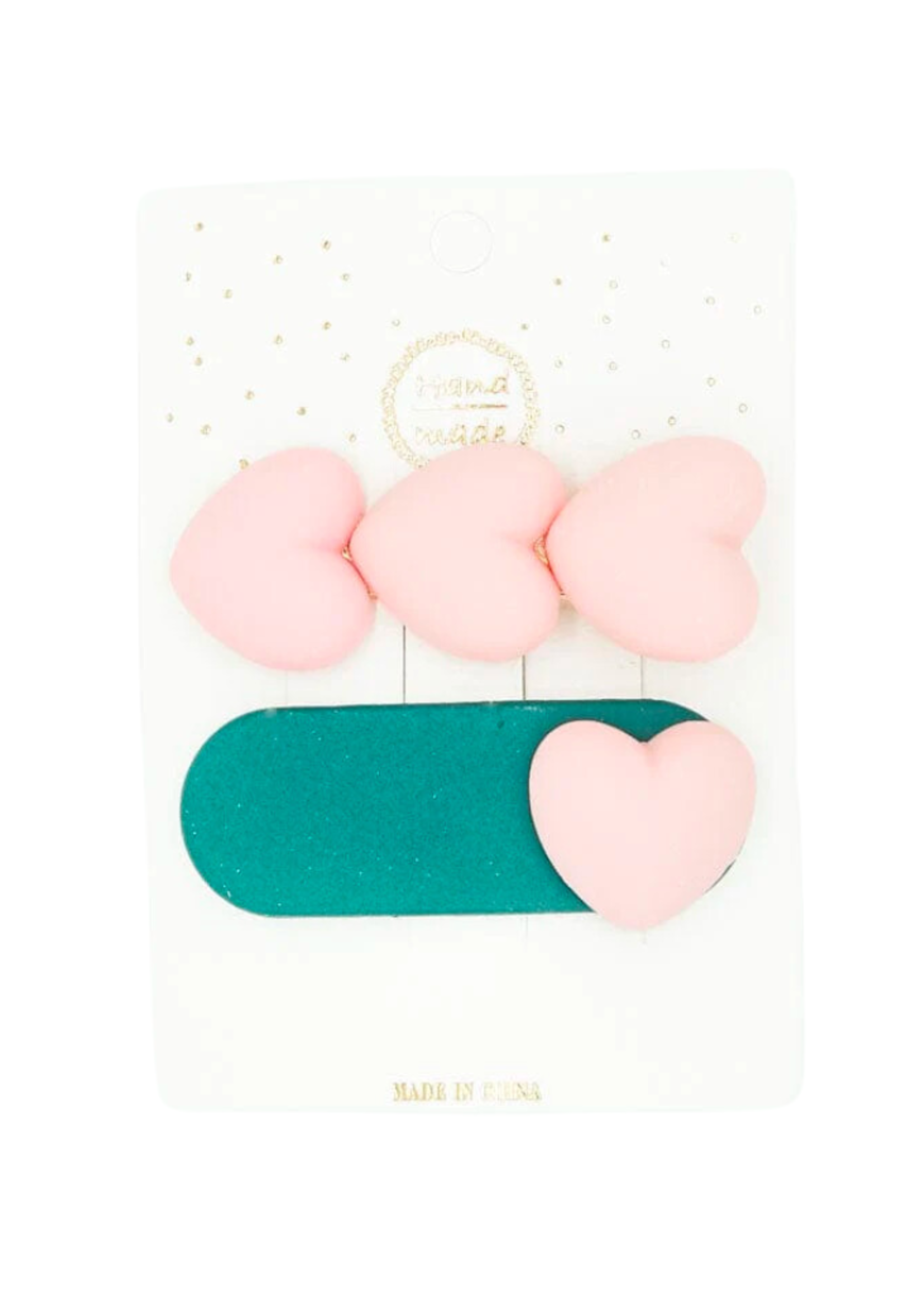Puffy Heart Hair Clip Set - Pink