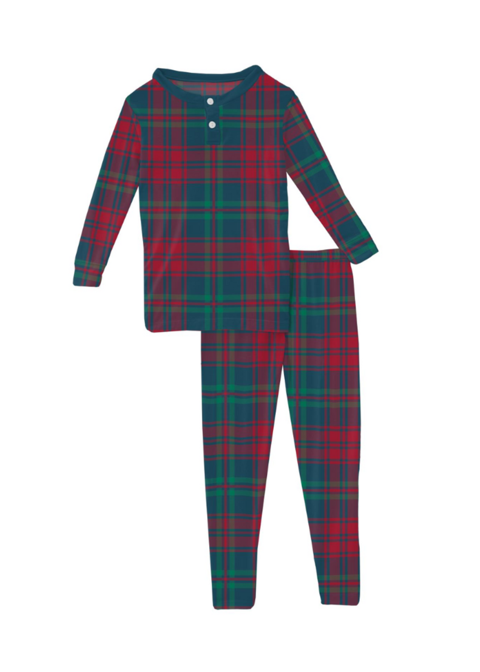 Kickee Pants Peacock Plaid Henley Pajama Set