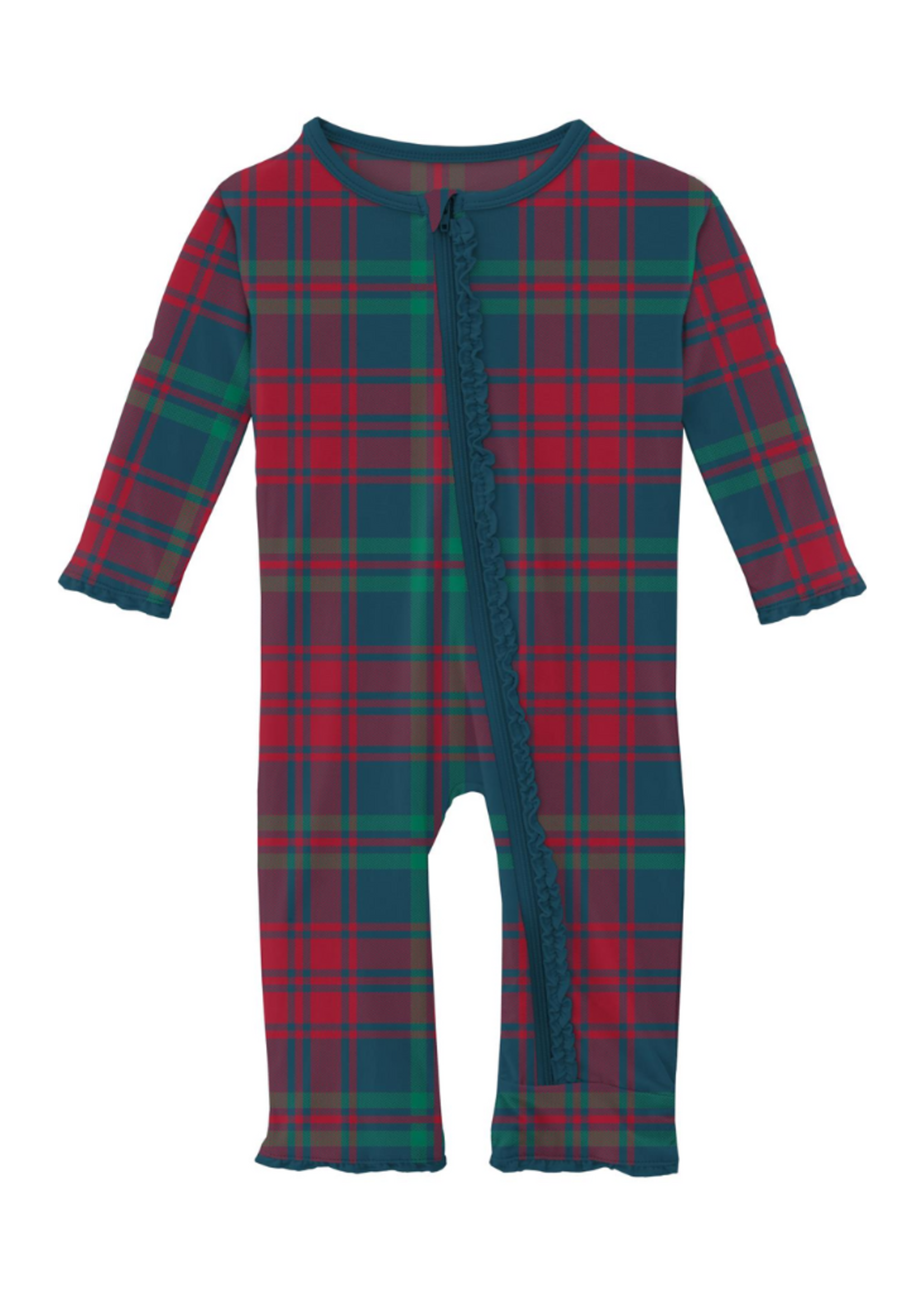 Kickee Pants Peacock Plaid Ruffle Coverall