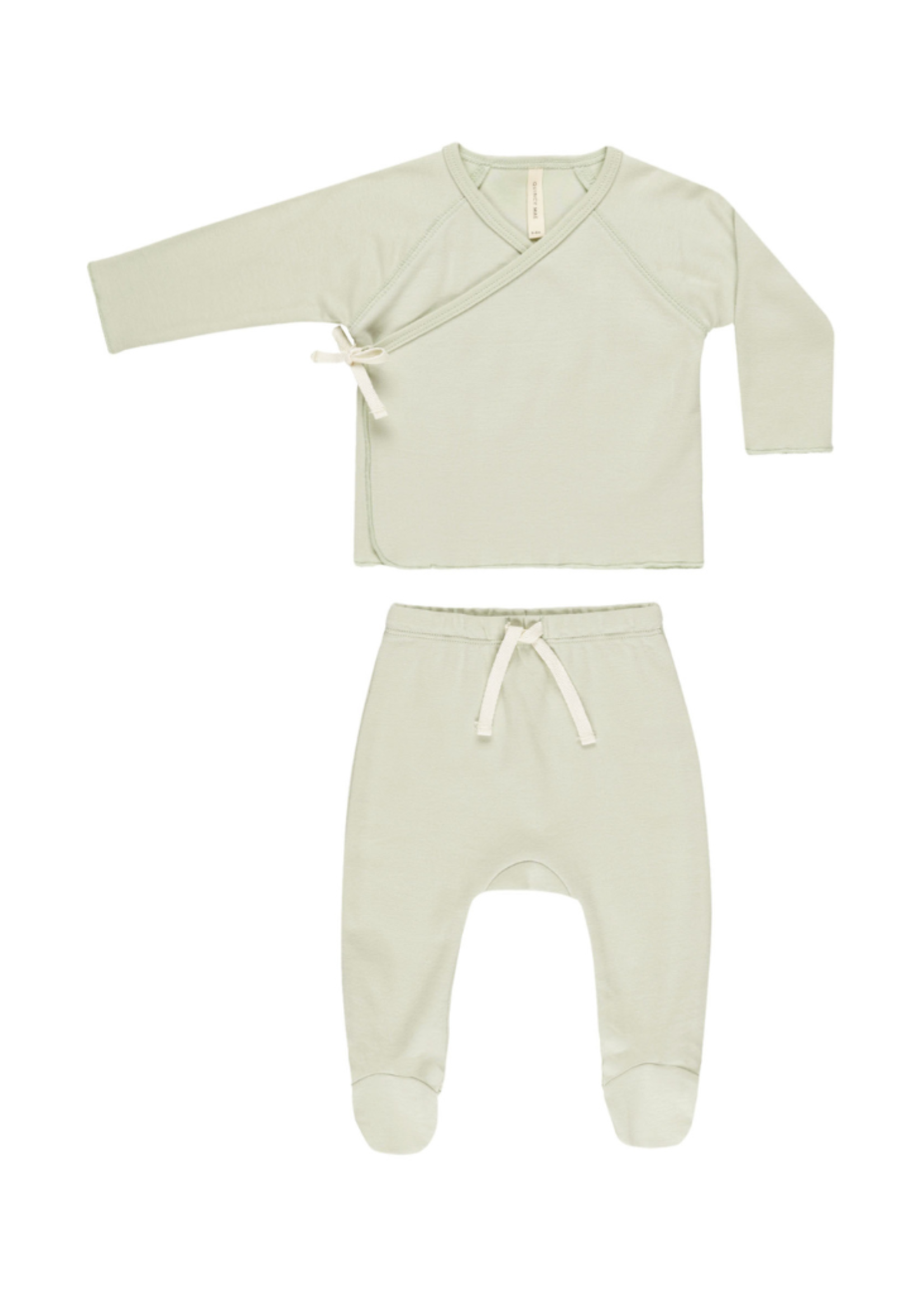 Quincy Mae Wrap Top + Footed Pant Set - Mint