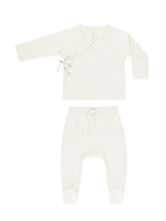 Quincy Mae Wrap Top + Footed Pant Set - Ivory