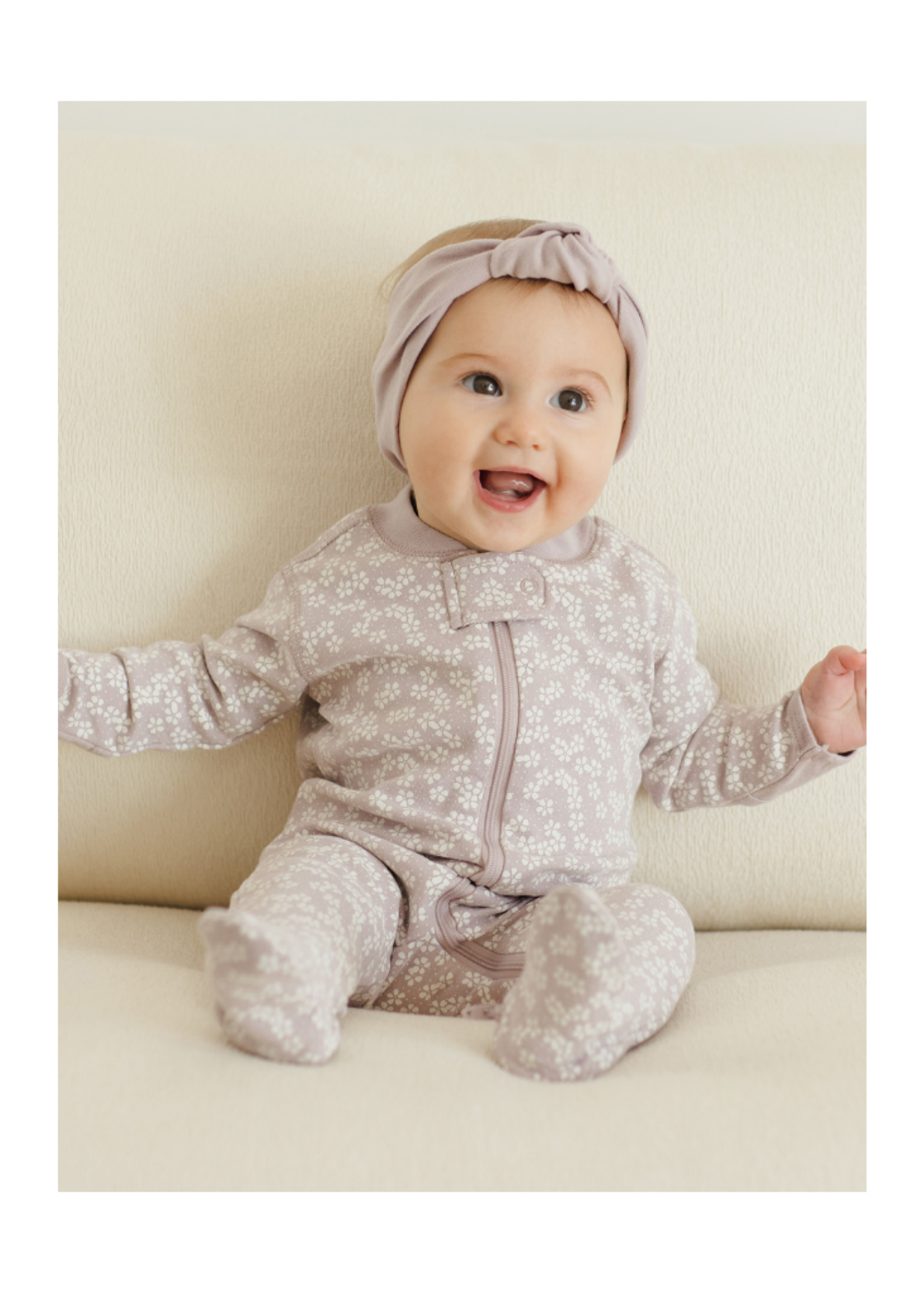 Quincy Mae Zip Long Sleeve Footie - Lavender Ditsy