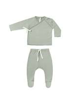 Quincy Mae Wrap Top + Footed Pant Set - Sage