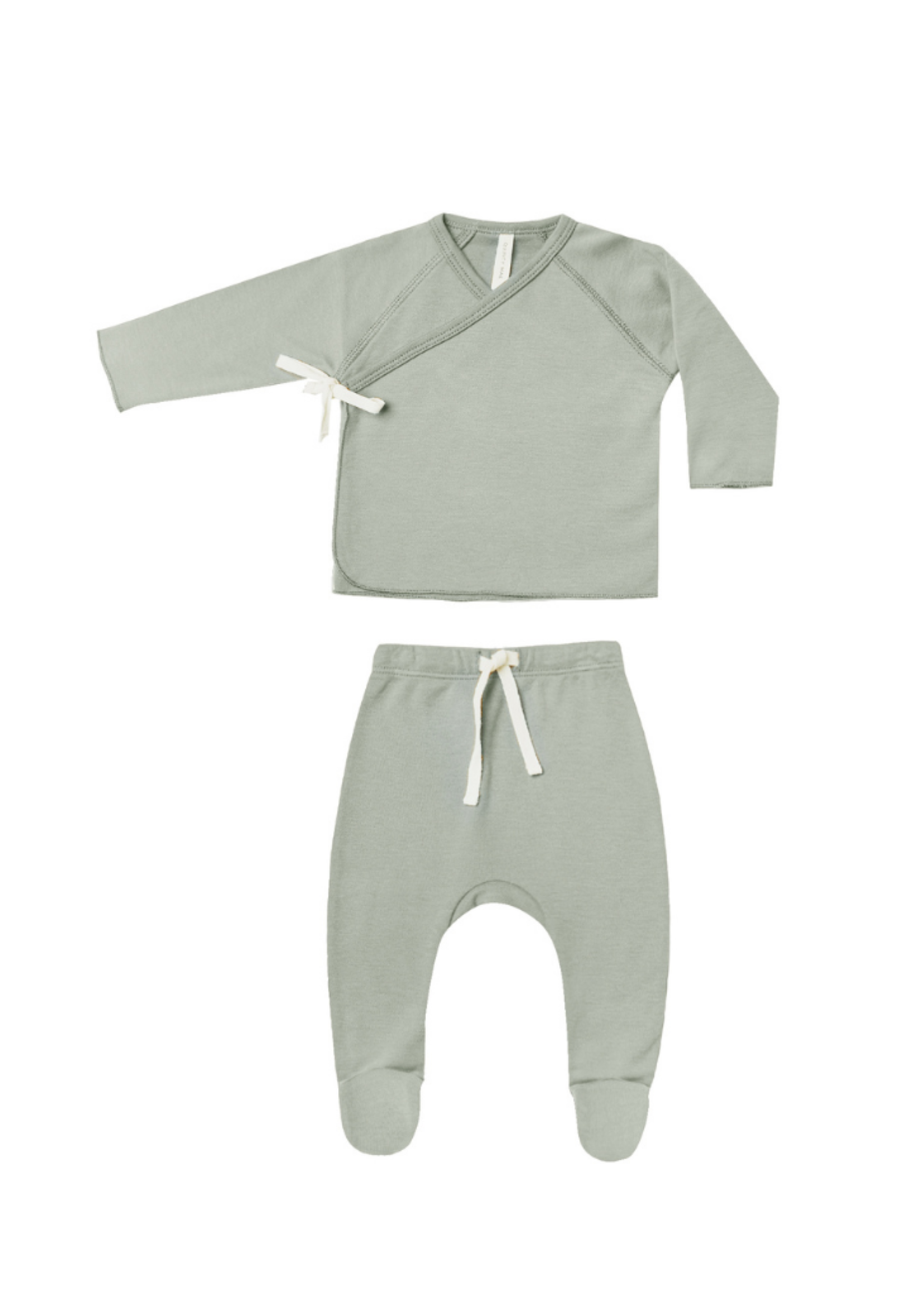 Quincy Mae Wrap Top + Footed Pant Set - Sage