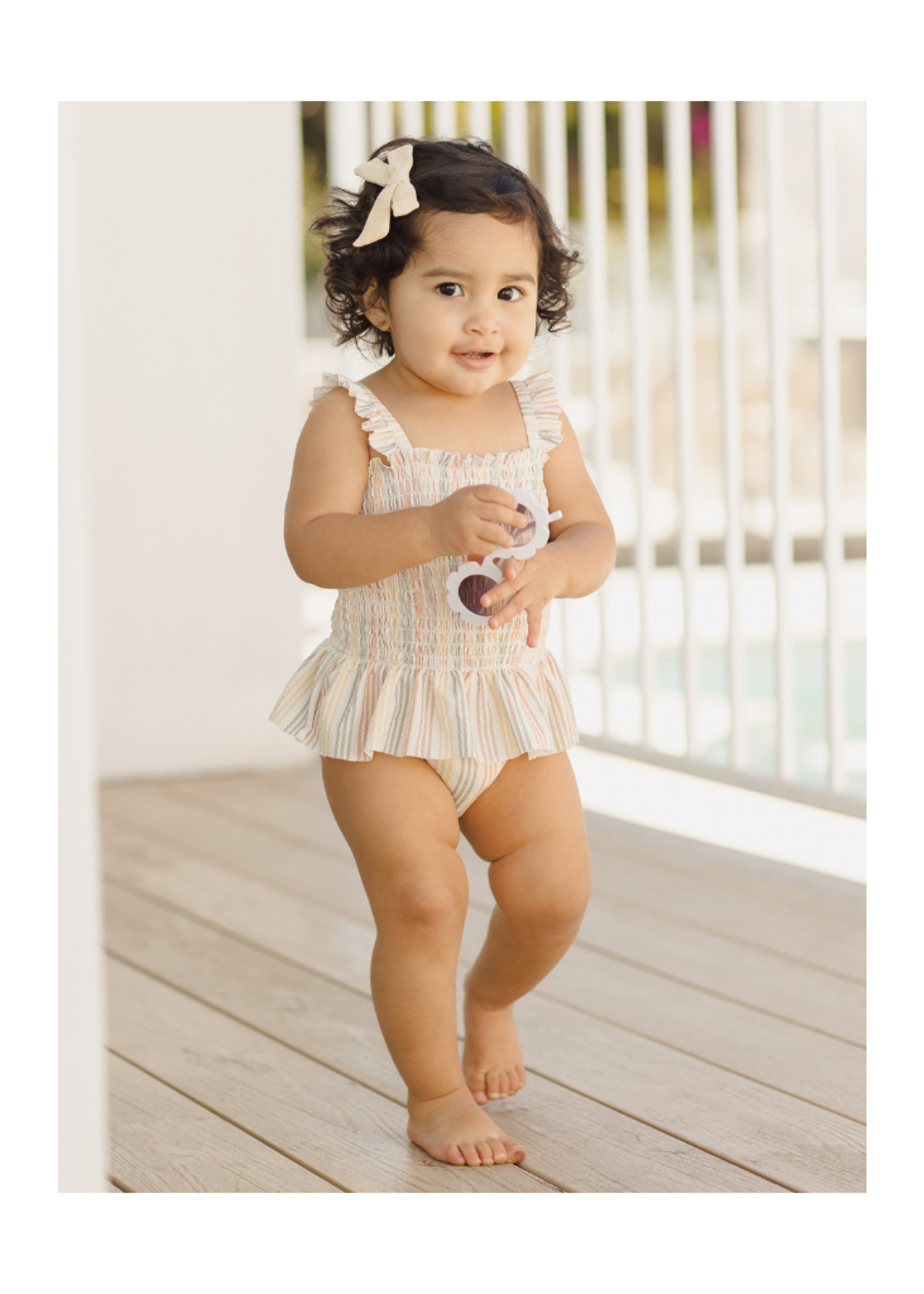 Quincy Mae Smocked One-Piece Swimsuit - Multi Stripe