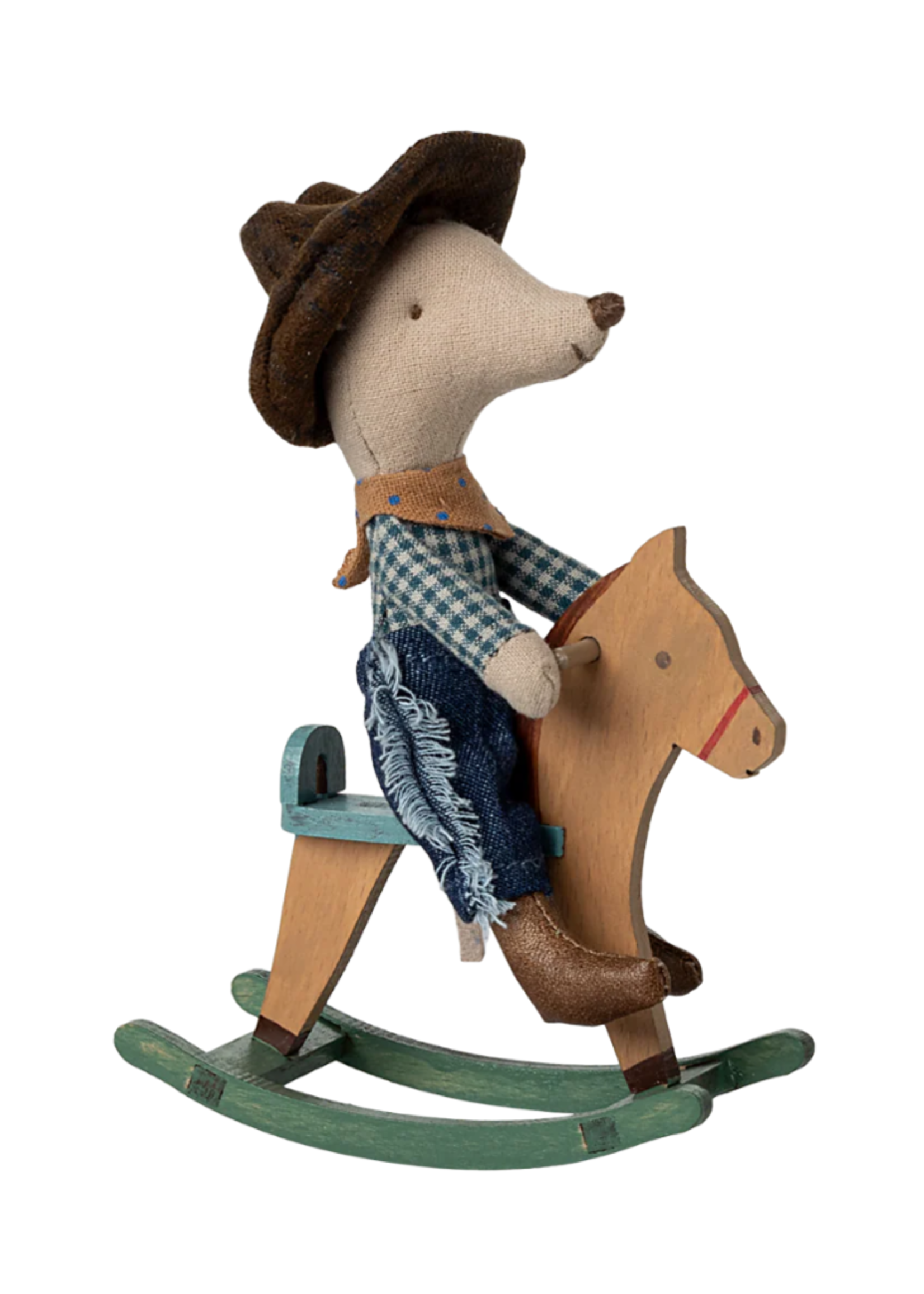 Maileg Cowboy Mouse on Rocking Horse, Little Brother