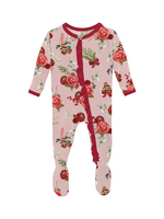Kickee Pants Baby Rose Holiday Floral Ruffle Footie