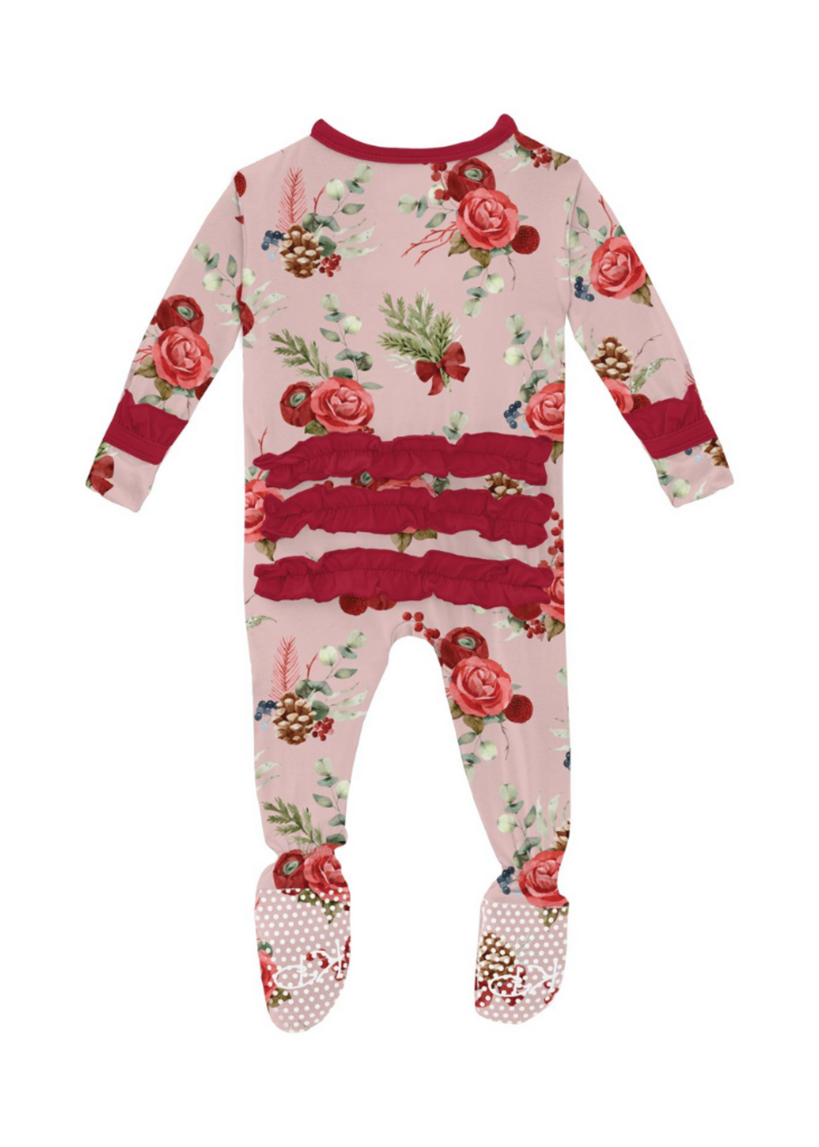 Kickee Pants Baby Rose Holiday Floral Ruffle Footie