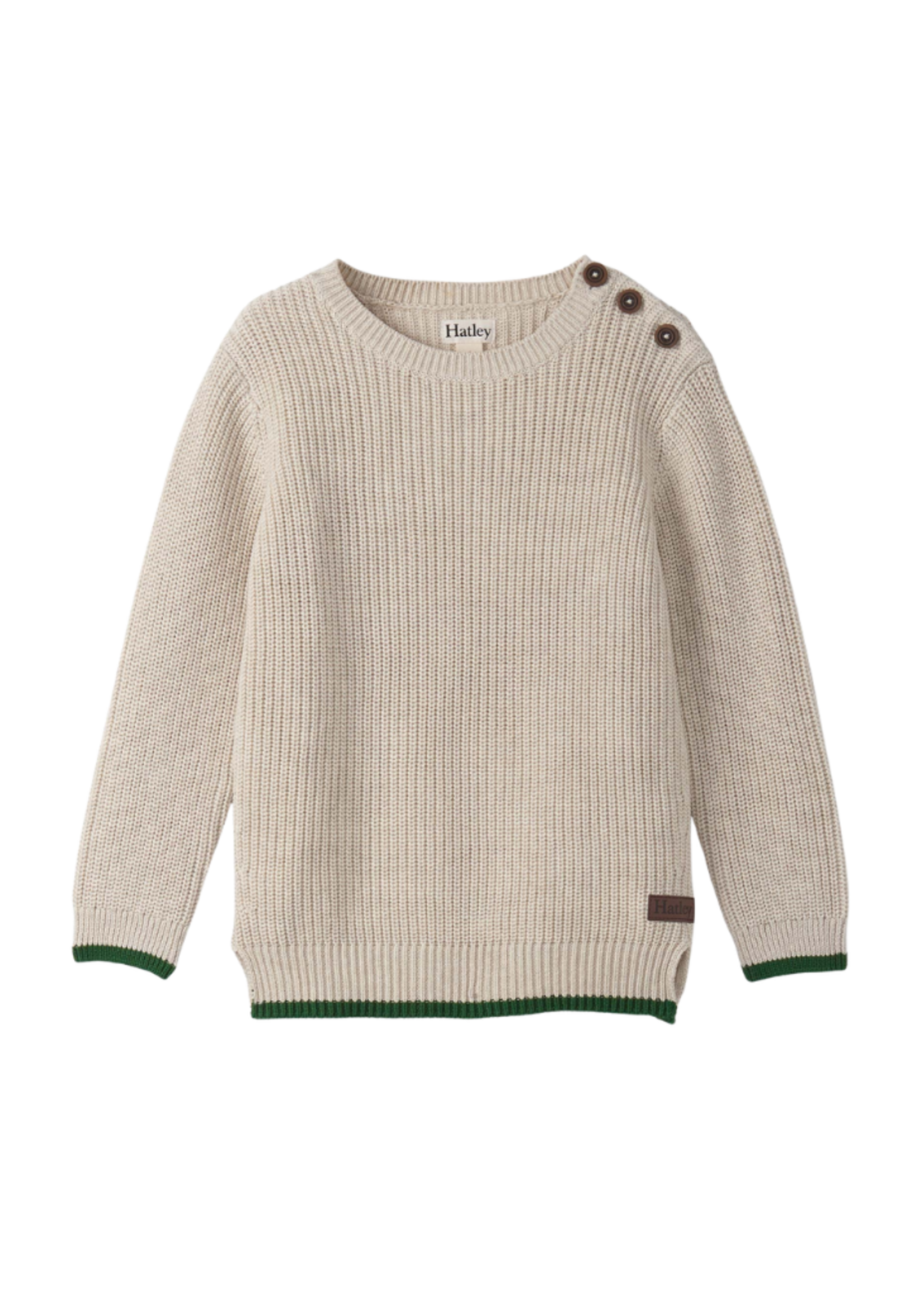 Hatley Oatmeal Melange Button Neck Sweater