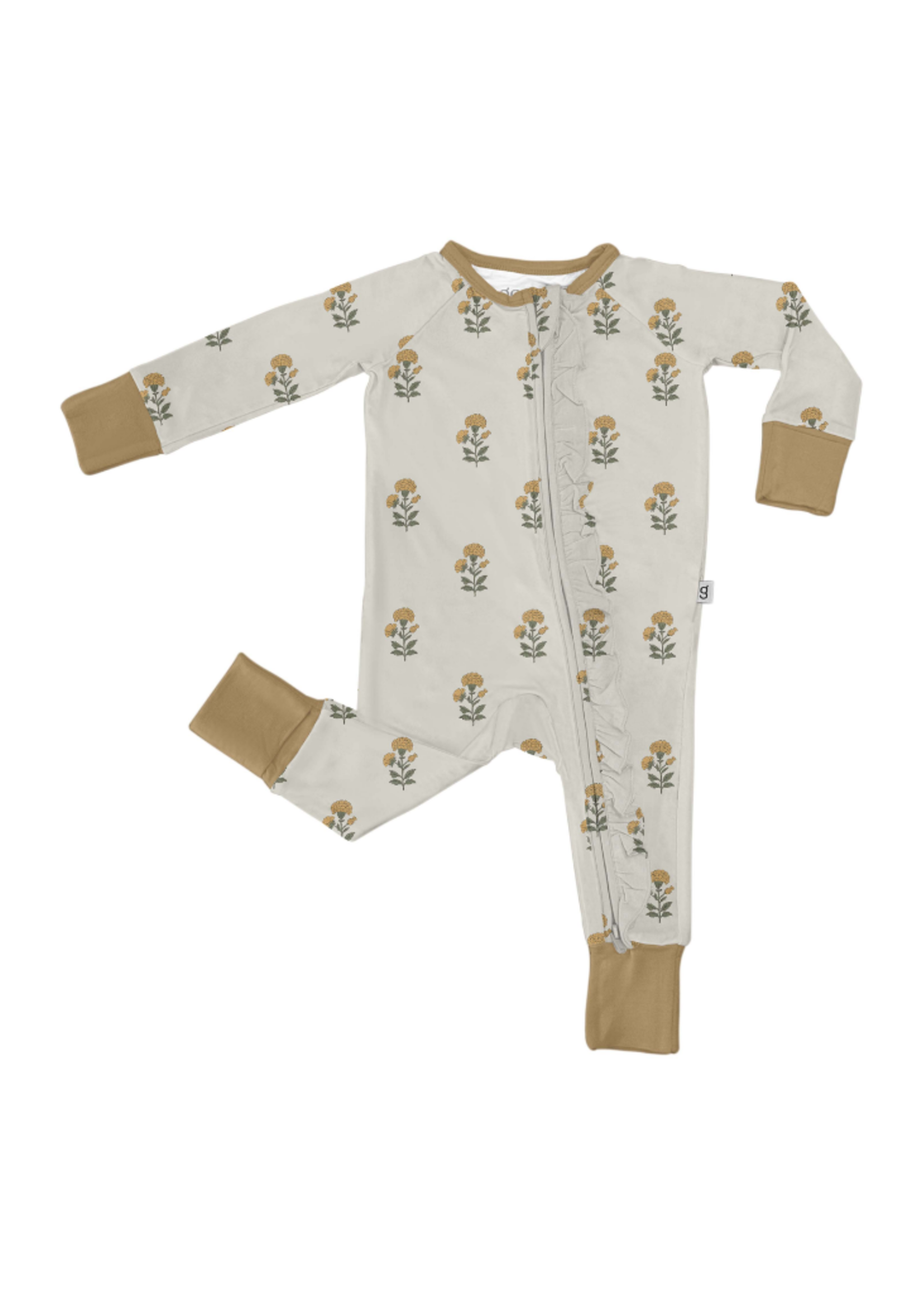 Goosies Zip Pajamas - Marigold Block Print