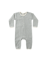 Quincy Mae Ribbed Baby Jumpsuit - Steel Blue Micro Stripe