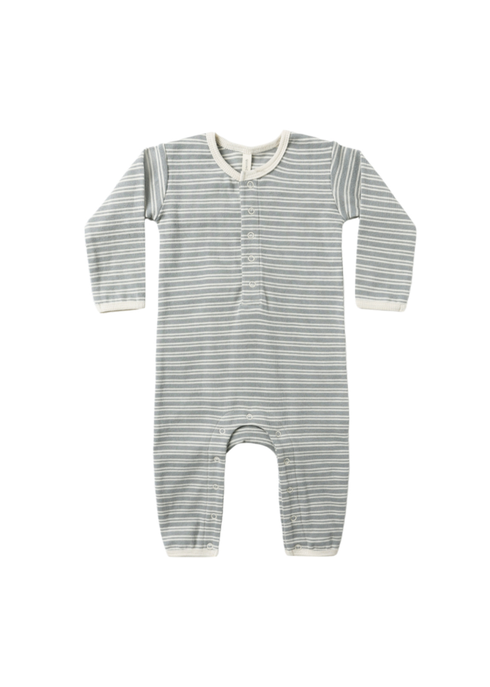 Quincy Mae Ribbed Baby Jumpsuit - Steel Blue Micro Stripe