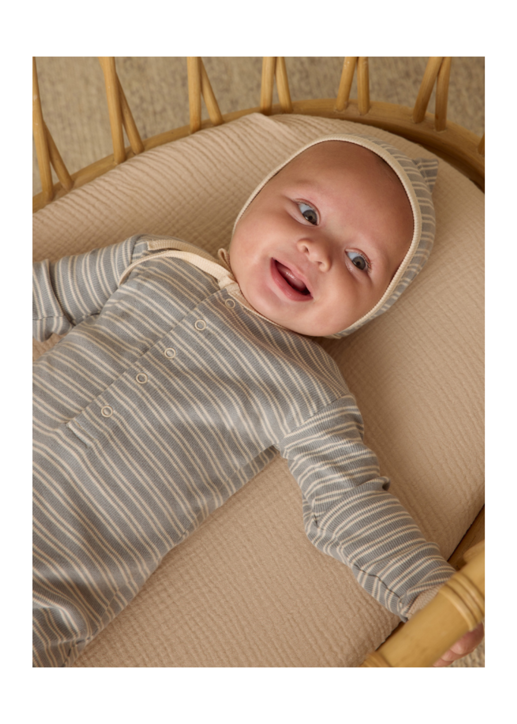 Quincy Mae Ribbed Baby Jumpsuit - Steel Blue Micro Stripe