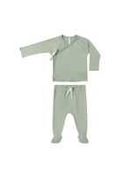 Quincy Mae Wrap Top + Footed Pant Set - Fern