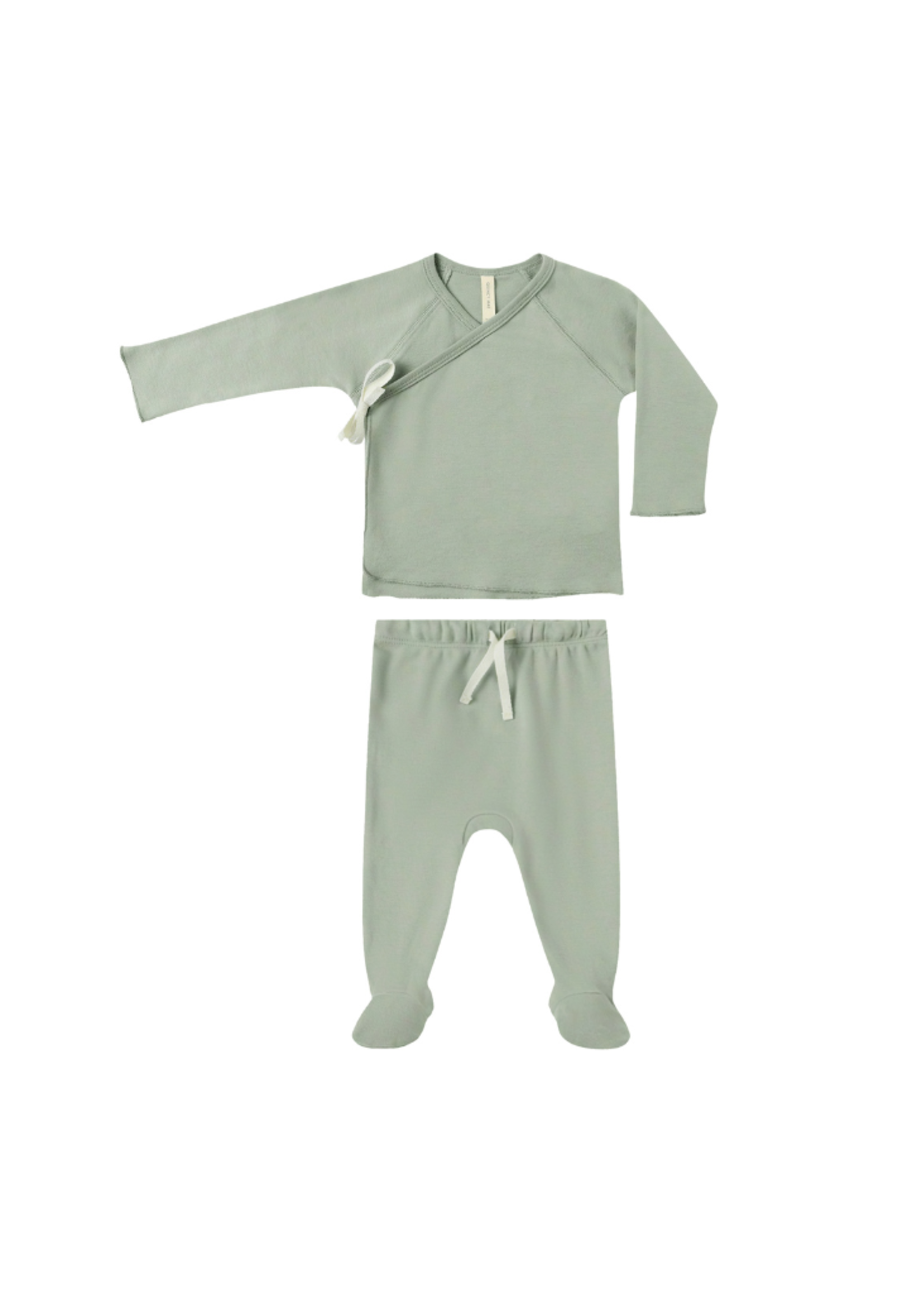 Quincy Mae Wrap Top + Footed Pant Set - Fern