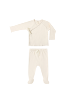 Quincy Mae Wrap Top + Footed Pant Set - Natural