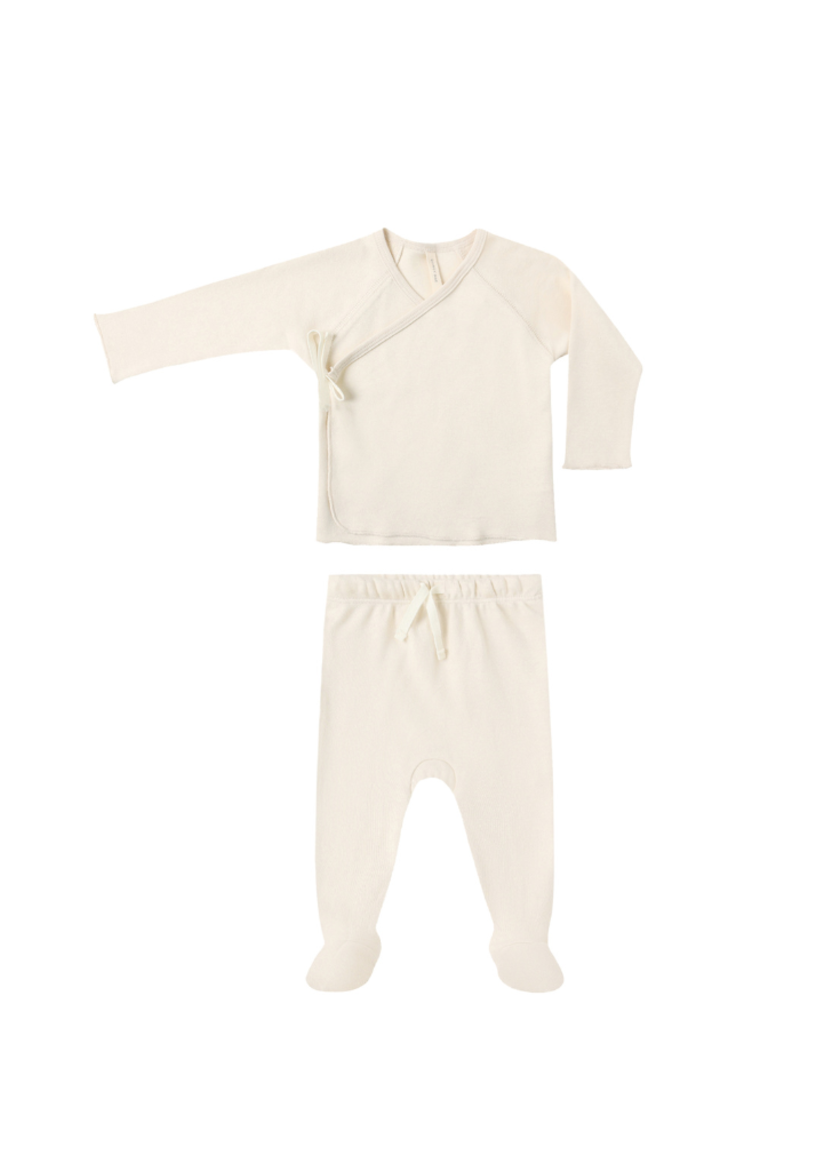 Quincy Mae Wrap Top + Footed Pant Set - Natural