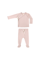 Quincy Mae Wrap Top + Footed Pant Set - Rose