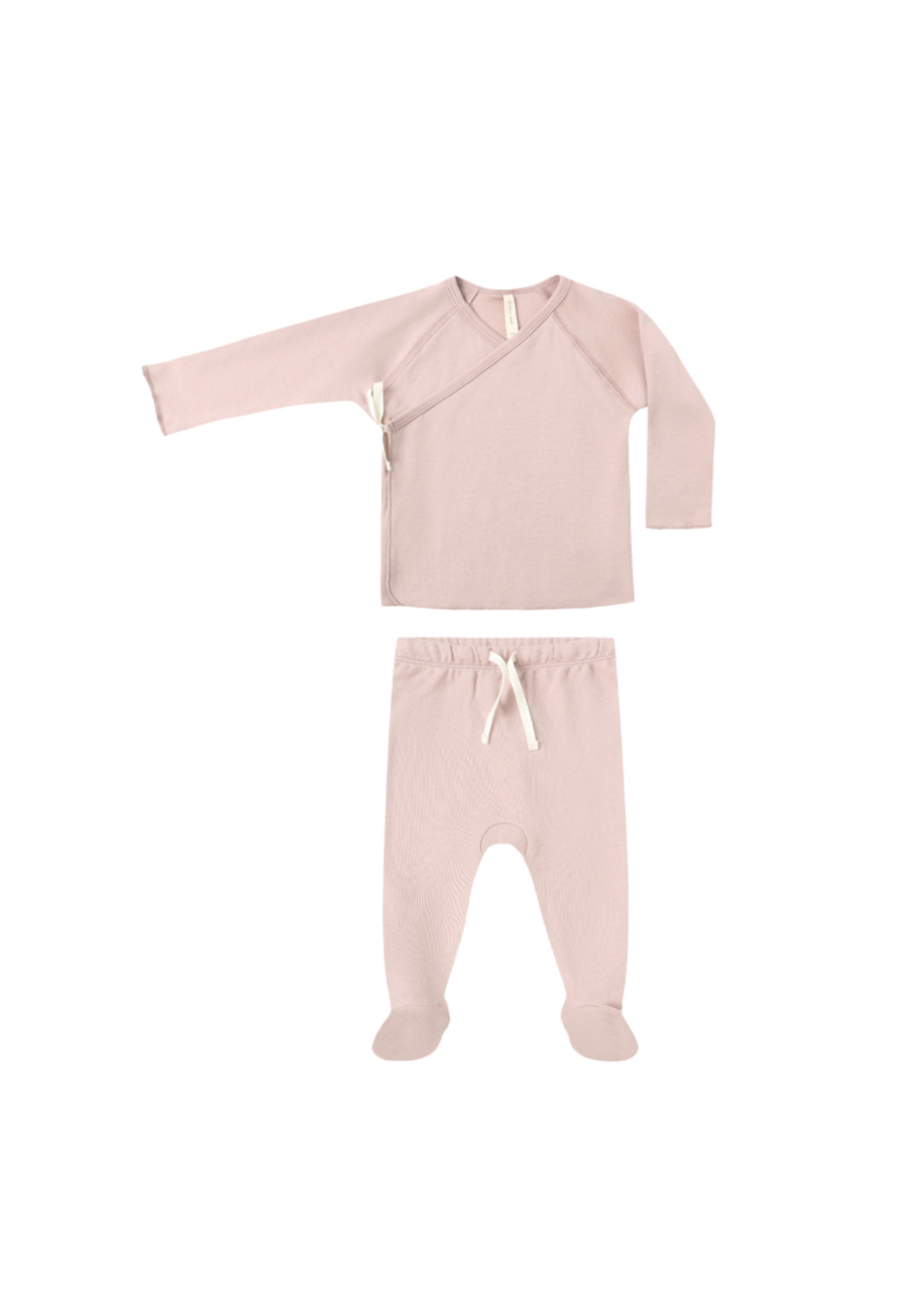 Quincy Mae Wrap Top + Footed Pant Set - Rose