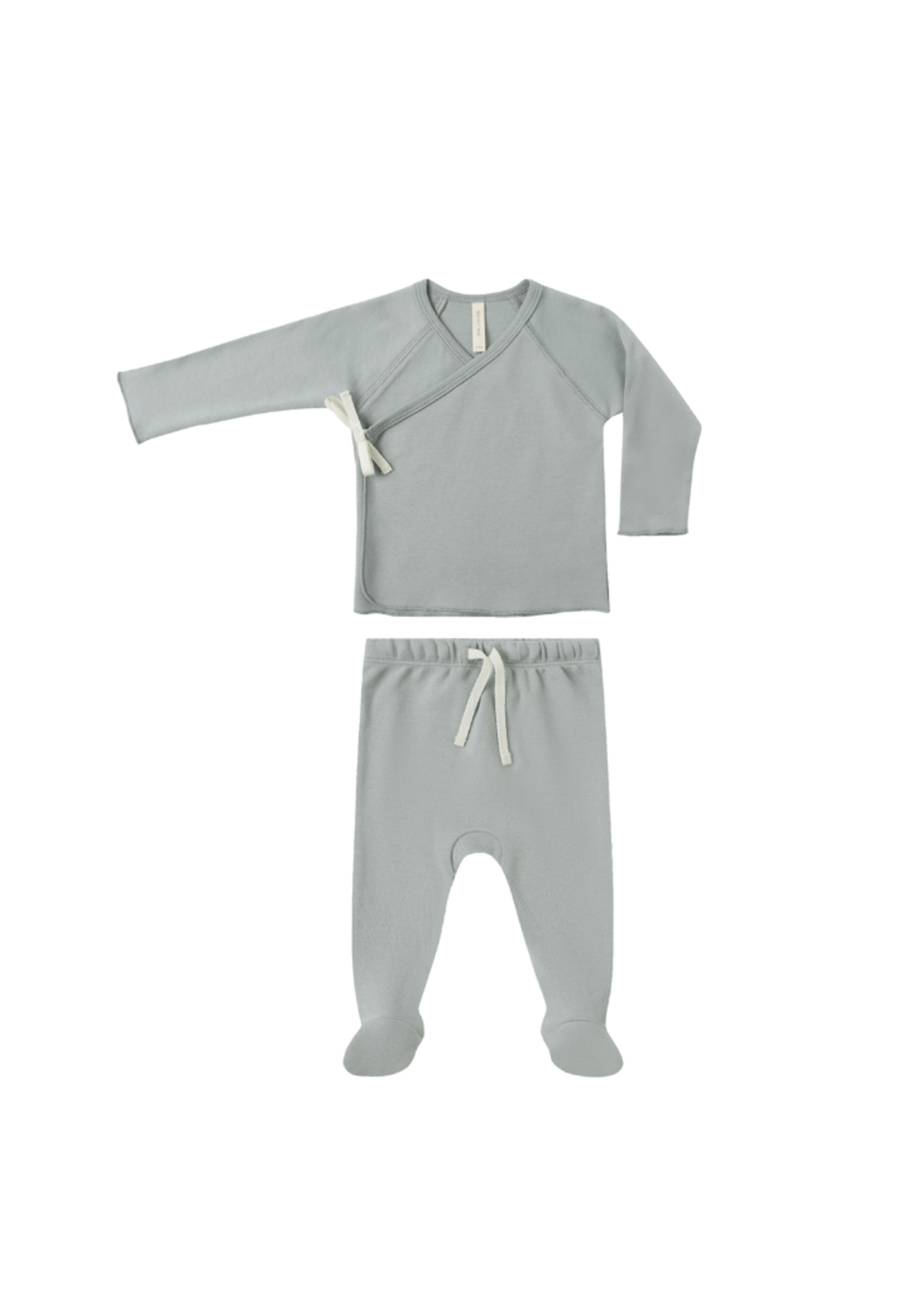 Quincy Mae Wrap Top + Footed Pant Set - Steel