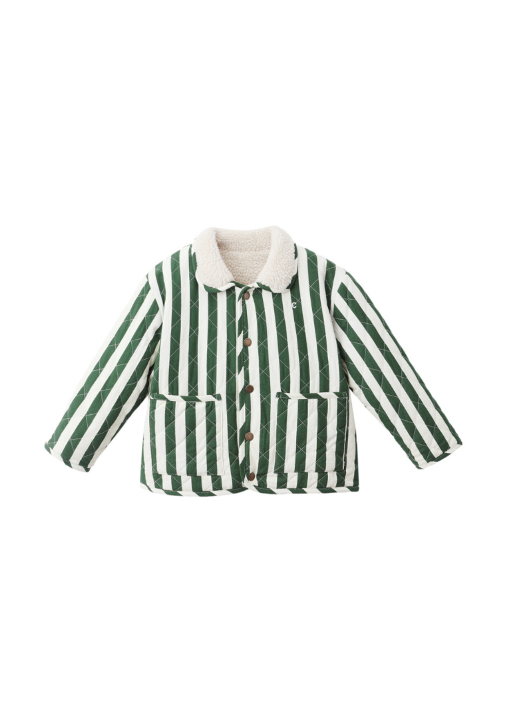 Rylee + Cru Quilted Winter Coat - Green Stripe